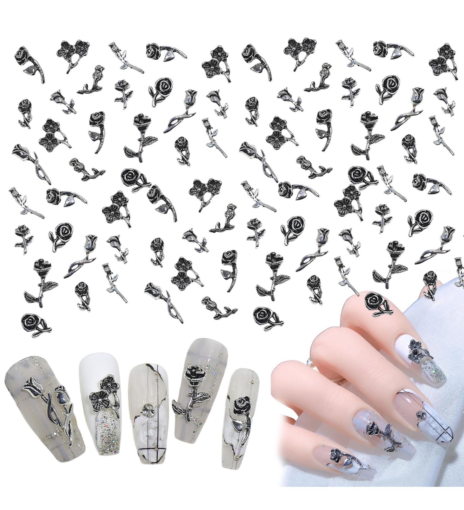 3D Flower Nail Charms 100CPS Mixed Rose Flower Metal Nail Gems Studs Retro Nail Art Decorations Ornaments for Nail Design Supplies Jewelry Accessories (Vintage Silver) - Buy Online on GoSupps.com
