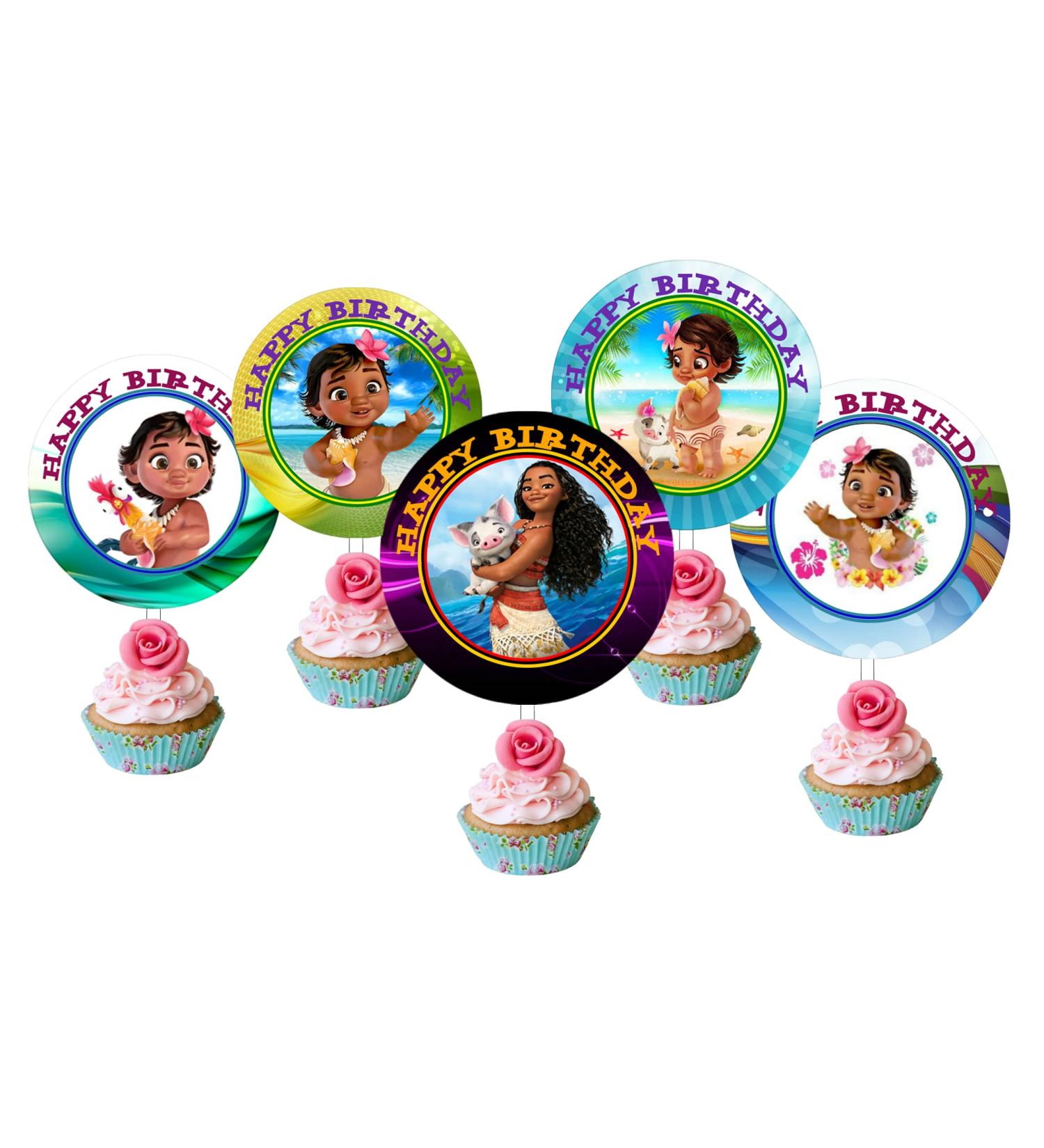 Crafting Mania LLC. 12 Baby Moana Birthday Inspired Party Picks Cupcake Picks Cupcake Toppers #1