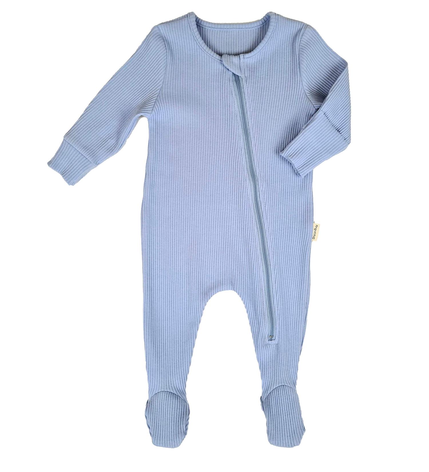 DreamBuy Ribbed Cotton Baby Sleepsuits 3-6 Months | Zip Up, Footed/Footless | Unisex Newborn Clothes in Powder Blue - Buy Online on GoSupps.com