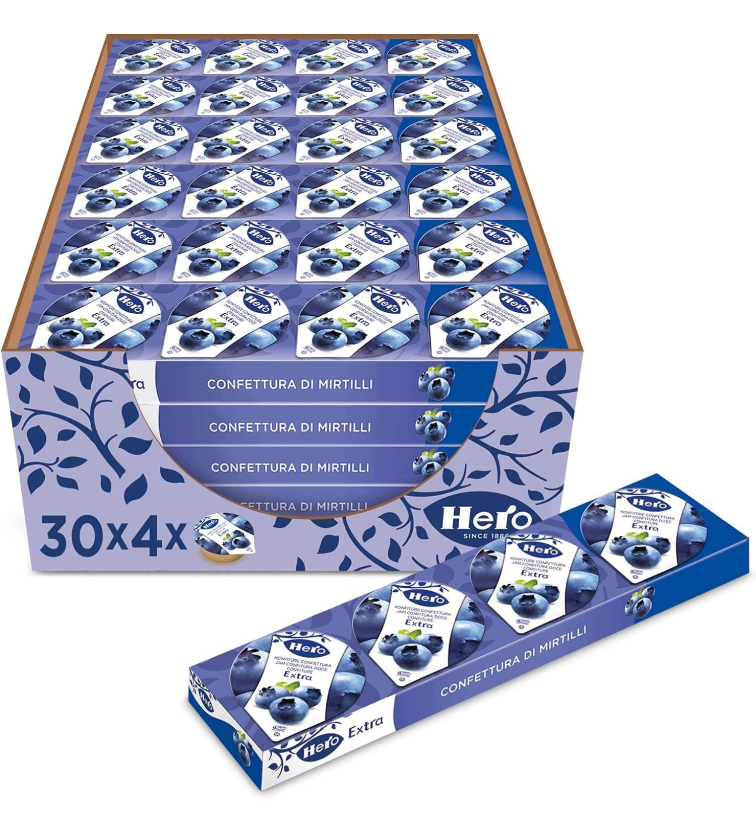 Hero Poker Blueberry Jam 30 packs of 100g (4 single doses x 25g) jam and preserves high quality fruit no preservatives and no colourings - Buy Online on GoSupps.com