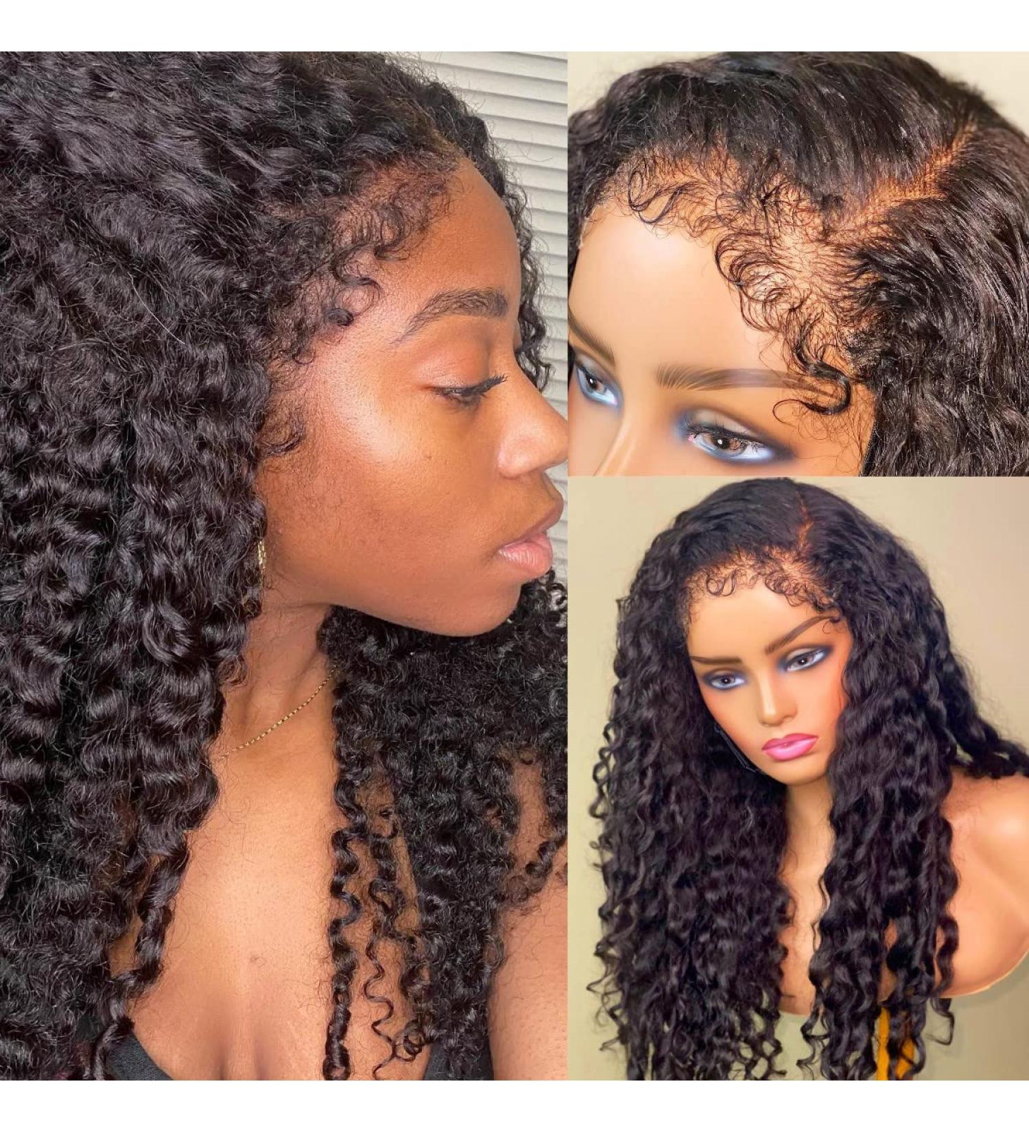 16inch 180% Density Kinky Curly Lace Front Wig Natural Black - HD Transparent Lace Frontal Wig with Baby Hair - Pre Plucked Glueless Frontal Wig - Buy Online on GoSupps.com