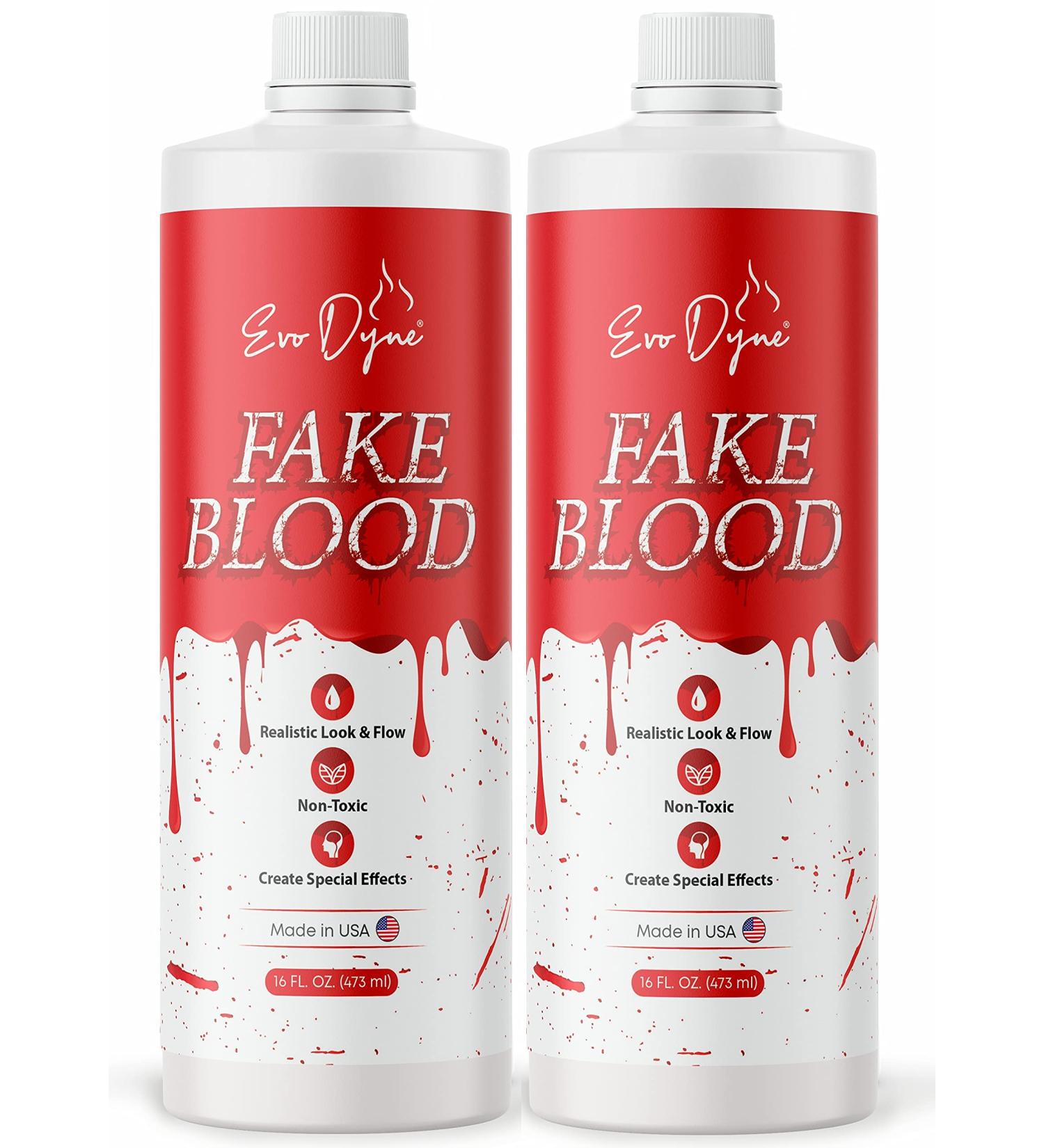 2-Pack Evo Dyne Fake Blood (16 FL OZ) Made in USA for Halloween Costumes - Realistic Vampire & Zombie Blood for Gory Scenes - Buy Online on GoSupps.com