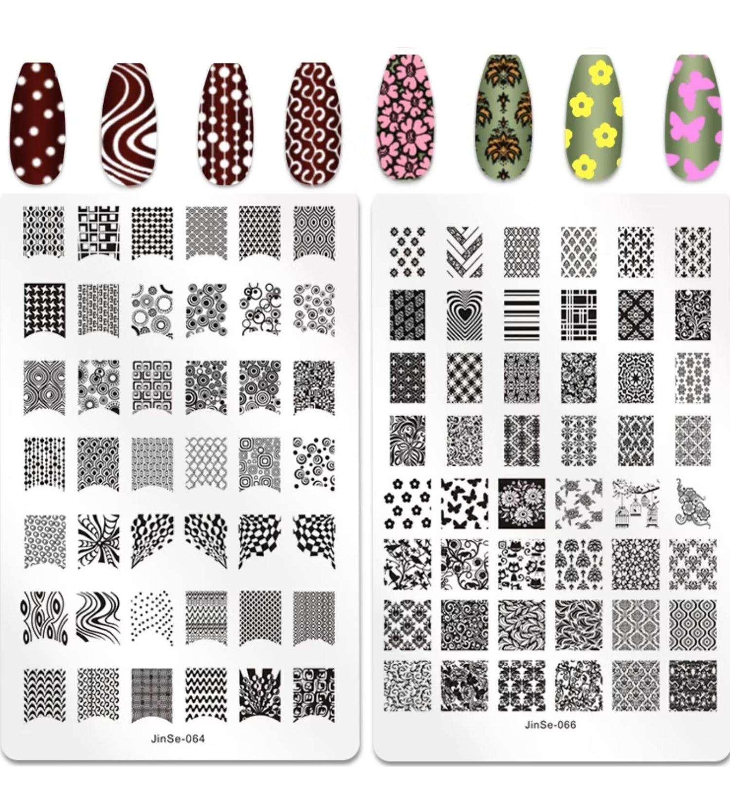 RUNRAYAY 2Pcs French Nail Stamp Plates Nails Art Stamping Plates Leaves Flowers Animal Nail Template Image Plate for Women Fashion Art Decoration - Buy Online on GoSupps.com