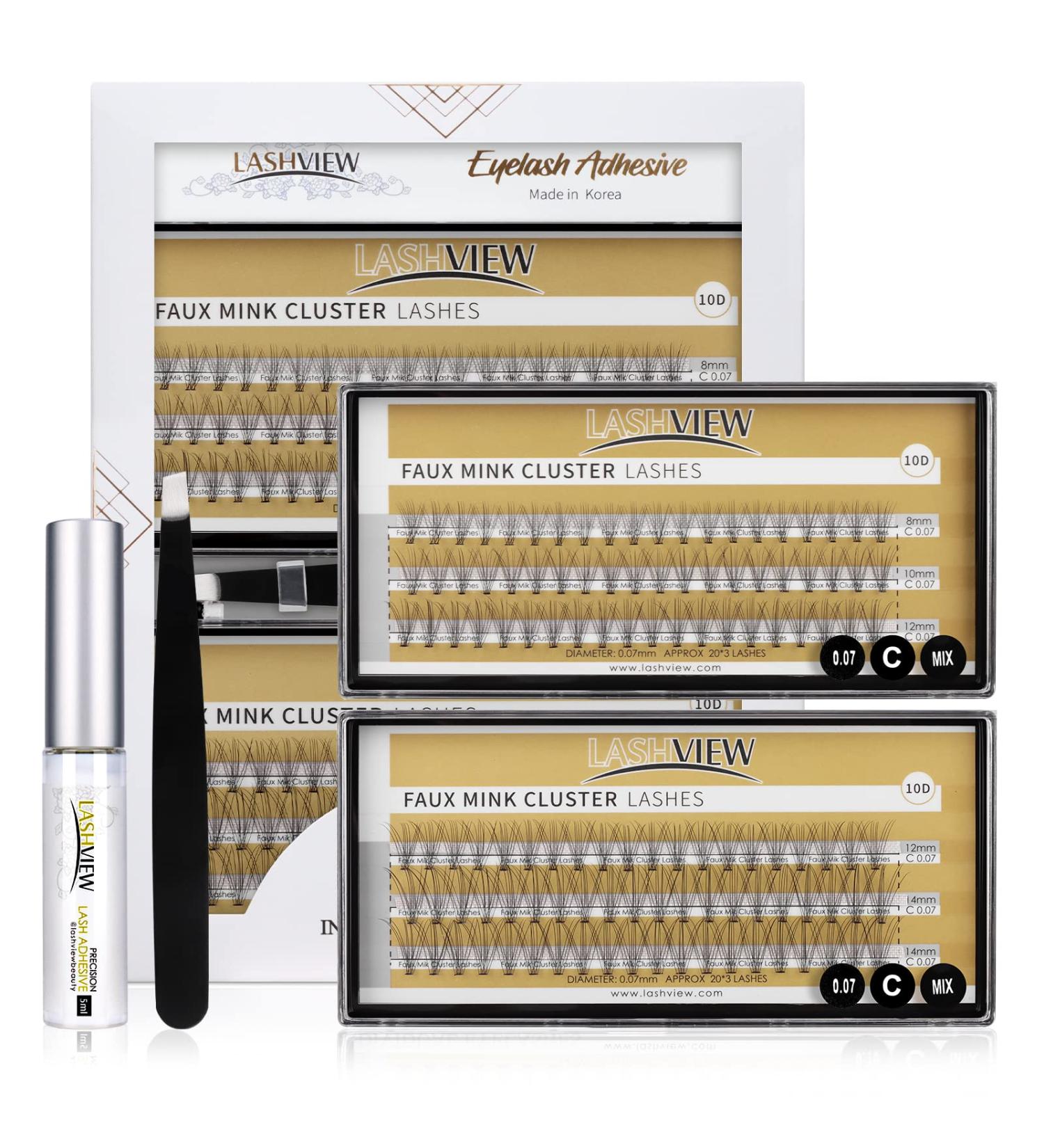 LASHVIEW 0.07mm Short Knot-Free Cluster Lashes Kit - 8-14mm Mix with Glue & Tweezers - Buy Online on GoSupps.com