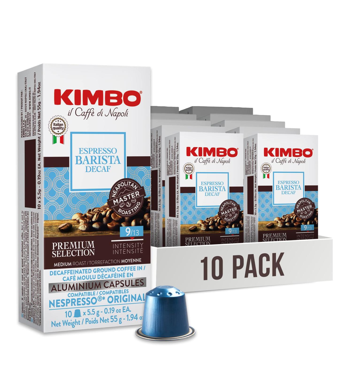 Kimbo Espresso Decaf Blend | 100 Count Nespresso Compatible All Aluminum Capsules | Medium Roast Intensity 9/13 | Roasted Blended and Made in Italy - Buy Online on GoSupps.com