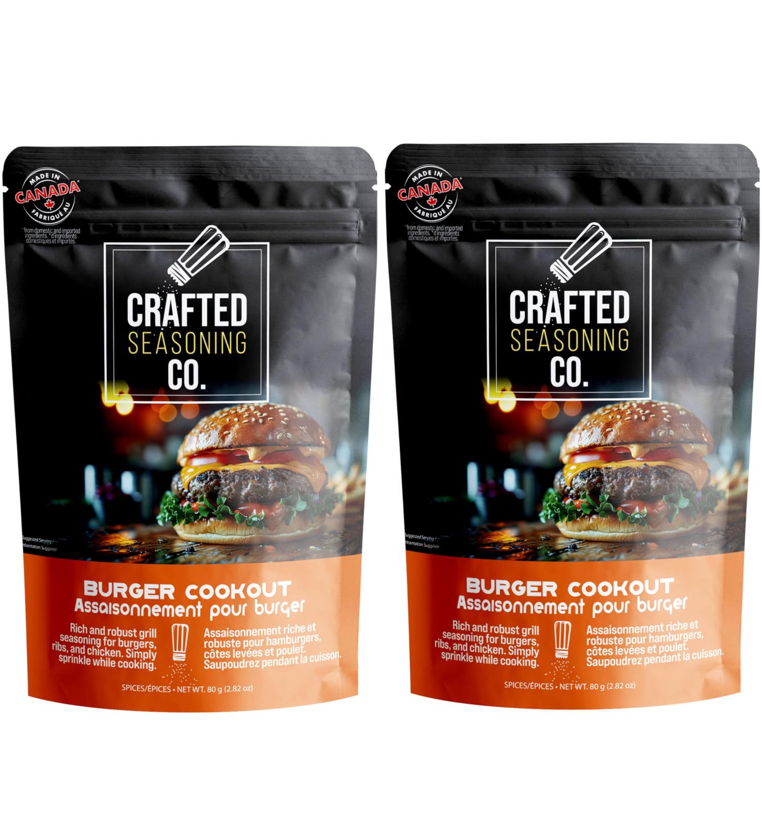 Crafted Seasoning Co. - Burger Cookout - For Grilling and BBQ great seasoning blend - No MSG & Non-GMO 2 Pack Burger Cookout 80 g (Pack of 2) - Buy Online on GoSupps.com