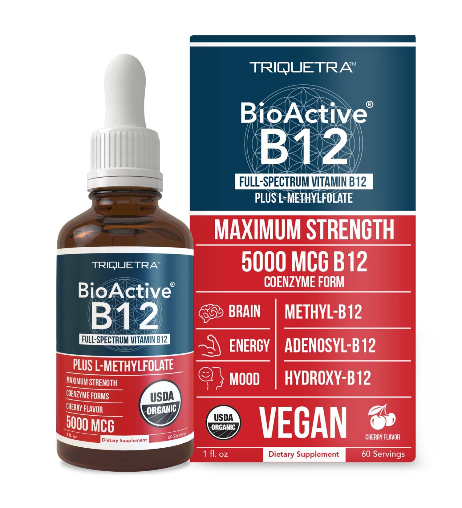 Organic Vitamin B12 5000 mcg | 3 BioActive B12 Forms | Cherry Flavor | Vegan | Non-GMO (60 Servings) - Buy Online on GoSupps.com