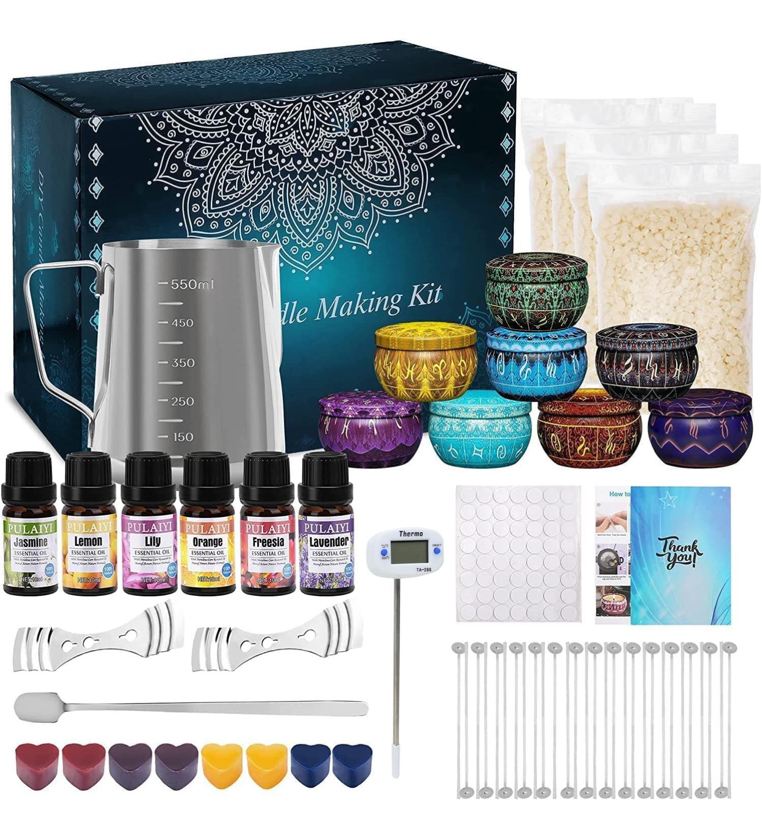 Scented Candle Making Kit with Soy Wax, Wicks, Oils, Dyes, Melting Pot - DIY Supplies for Festival Gifts - Adults and Kids - Black - Buy Online on GoSupps.com
