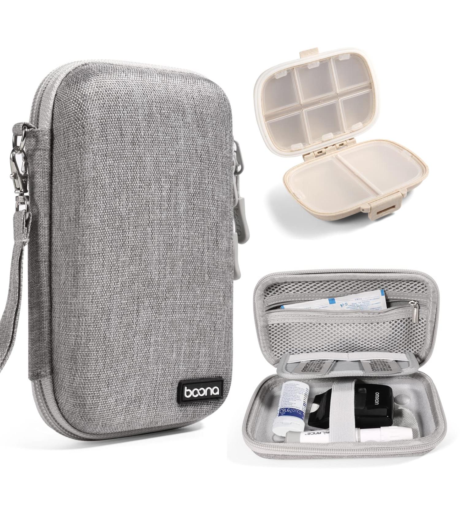 Diabetic Supplies Bag + Pill Box EVA Hard Shell Travel Case Organizer - Small A Gray - Buy Online on GoSupps.com
