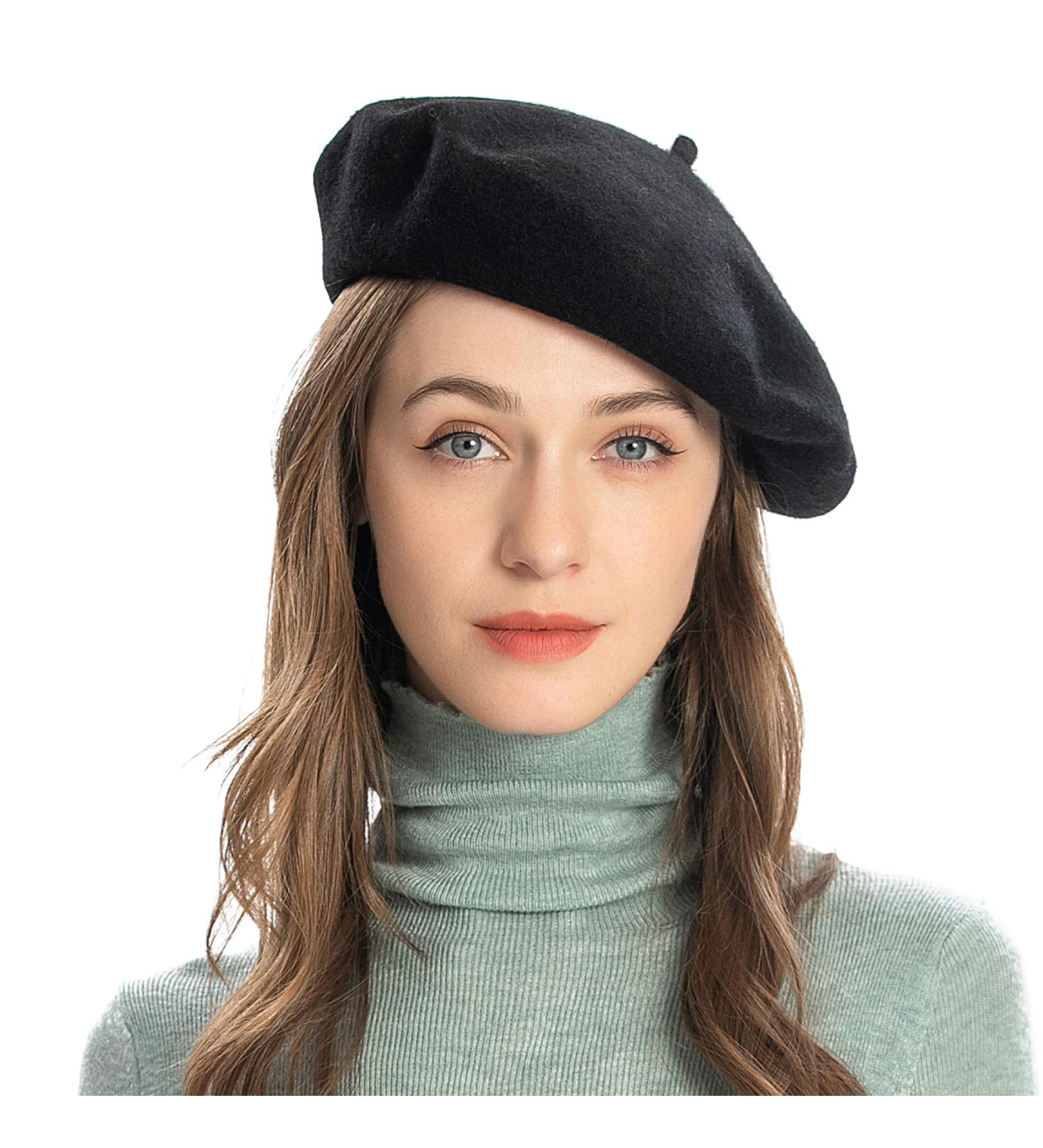 ZLYC Wool French Beret Hat | Solid Color Cap for Women and Girls - Black - Buy Online on GoSupps.com