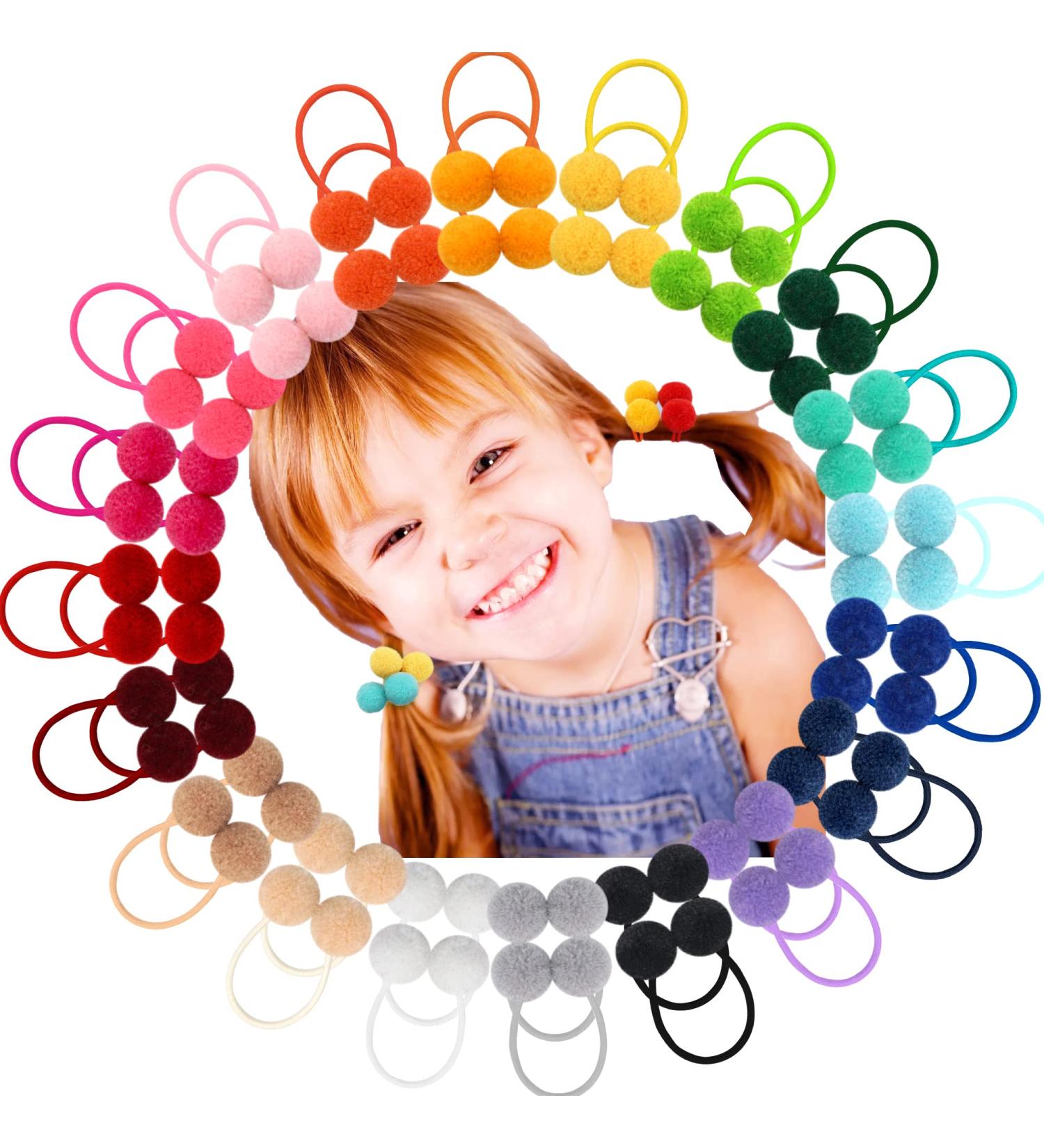 40Pcs Fluffy Pom Pom Hair Ties | Cute Ball Hair Bands for Girls, Toddlers & Teens - Buy Online on GoSupps.com