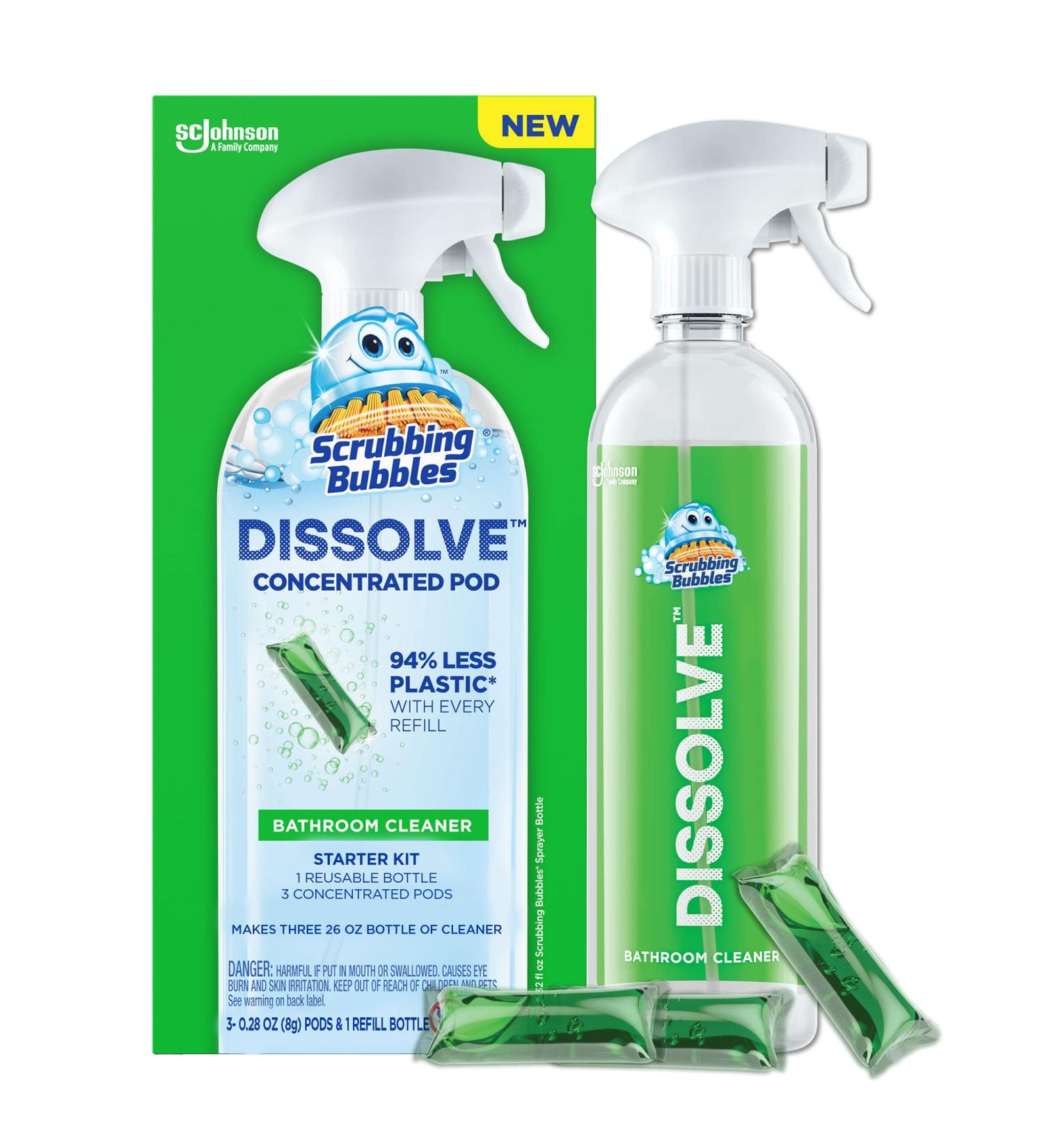 Scrubbing Bubbles Dissolve Pod Bathroom Cleaner Starter Kit - 3 Concentrated Pods + 1 Reusable Bottle - Buy Online on GoSupps.com