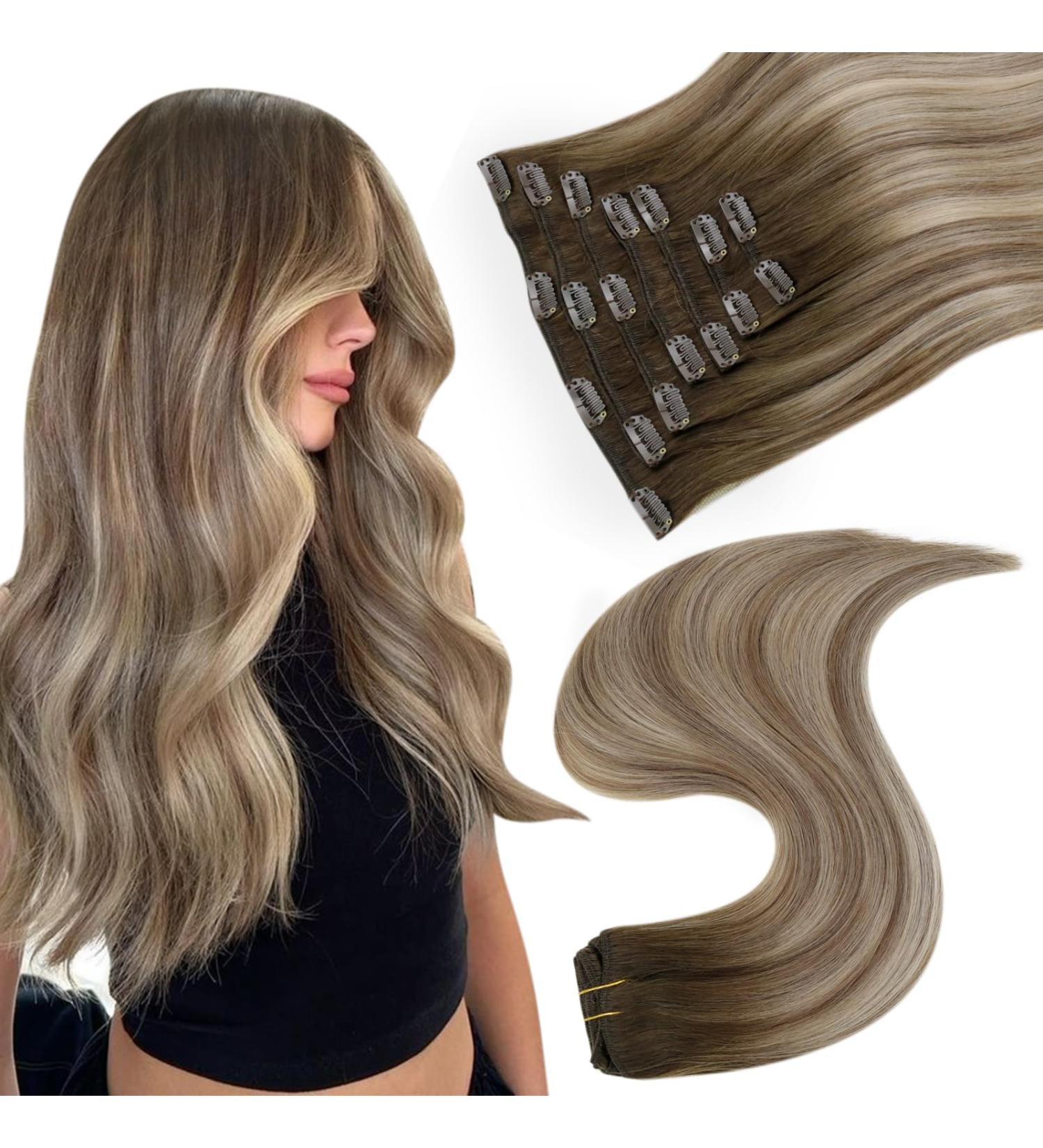 Easyouth Balayage Clip-In Real Hair Extensions - 120g 55cm Blond & Dark Brown Mix - 7PCS Remy Quality - Buy Online on GoSupps.com