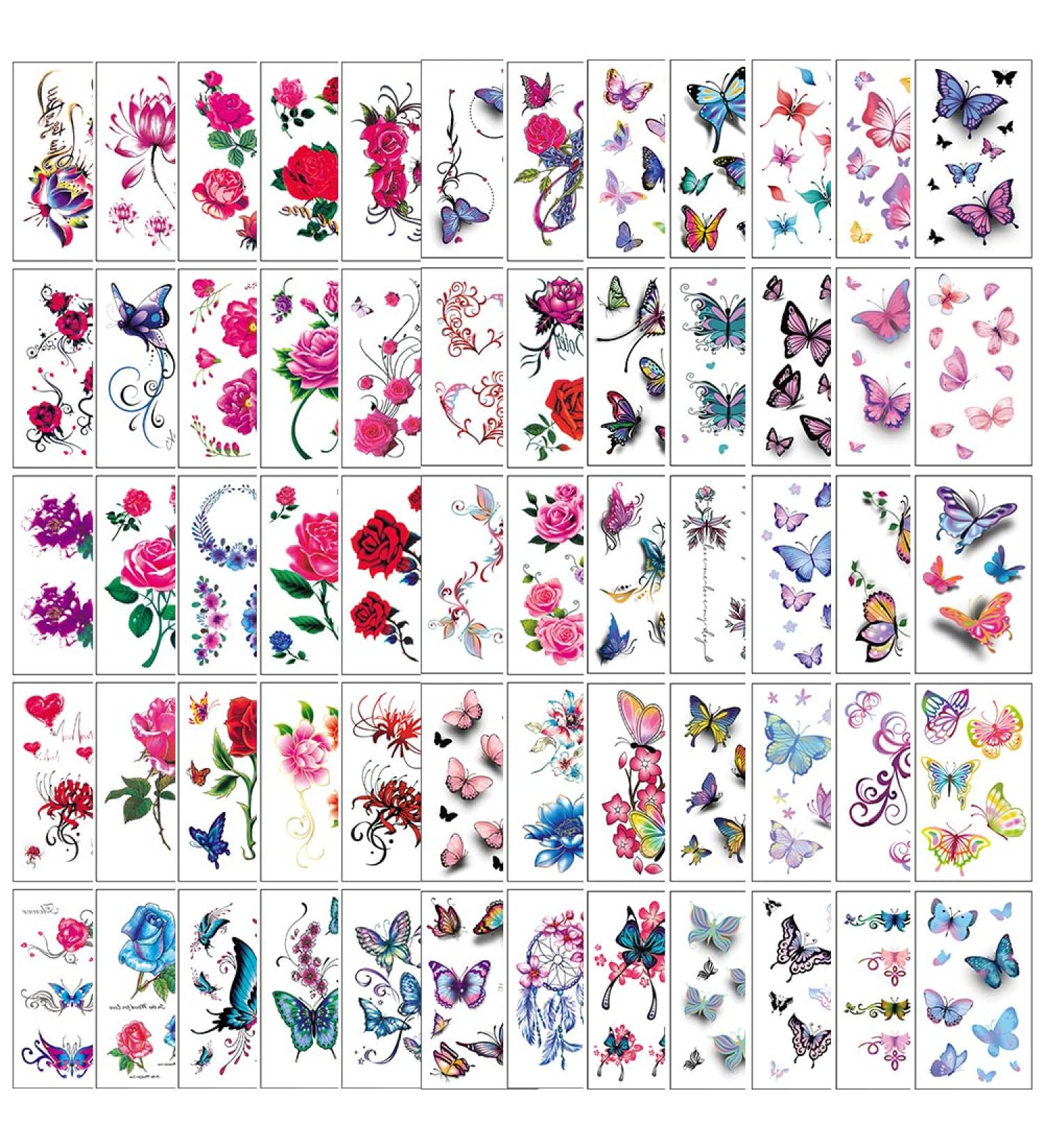 Temporary Tattoos - Flower, Butterfly, Words & Lines Designs for Men and Women - 60 Sheets - Buy Online on GoSupps.com