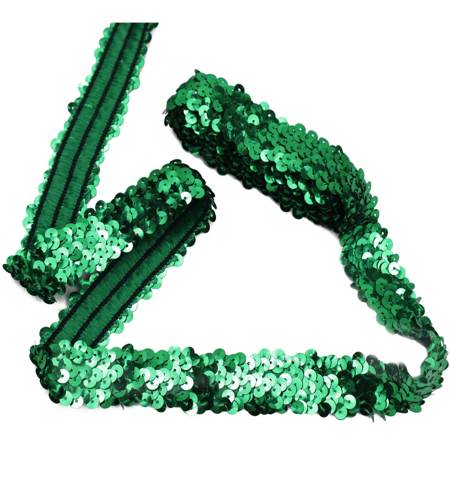 Green Elastic Sequin Ribbon Trim - 10 Yards, 1 Inch - Stretch Fabric Sewing Trim for Dance Dress and Headband Embellishment - Buy Online on GoSupps.com