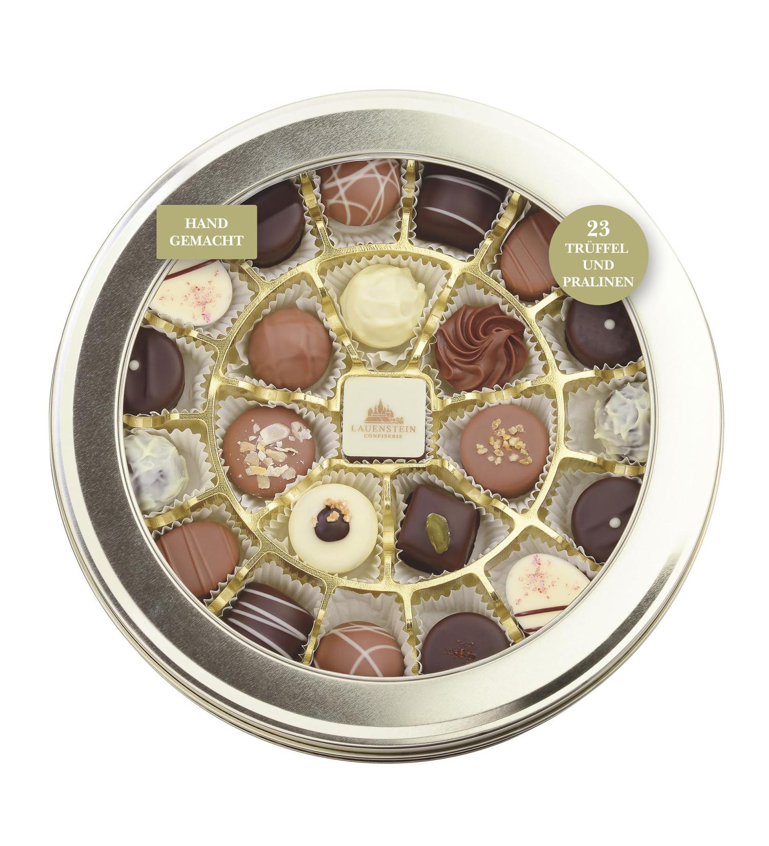  Lauenstein Confiserie Lauensteiner Round Box | 300 g of Chocolates and Truffles | 17 Times Assorted With or Without Alcohol Coffee Table or Gift - Buy Online on GoSupps.com