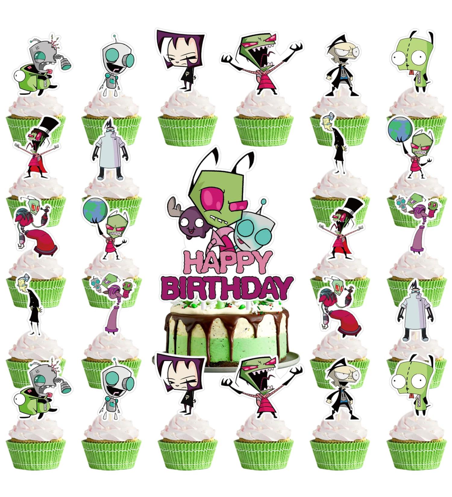 25pcs Invader ZIM Birthday Decorations Invader ZIM Cupcake Toppers Invader ZIM Birthday Cake Toppers Invader ZIM Party Decorations Themed Party Cake Decorations Supplies - Buy Online on GoSupps.com
