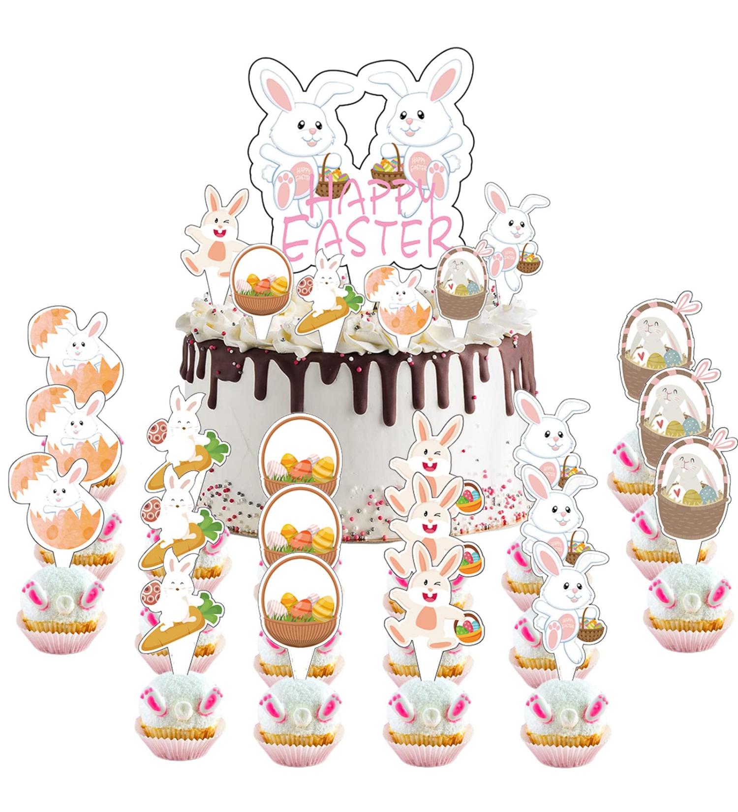 24Pcs Stand Up Easter Cake Toppers Edible Cake Decorations Happy Easter Bunnies Eggs Cupcake Toppers Wafer/Rice Paper Cake Toppers Decoration Dessert Toppers for Kids Birthday Easter Party Decorations - Buy Online on GoSupps.com