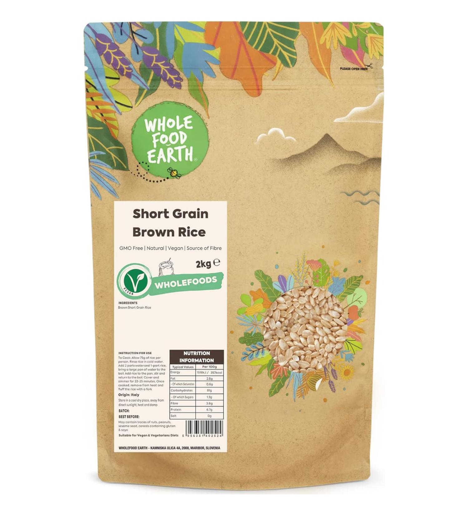 Wholefood Earth Riz complet grains courts Sans OGM Naturel V gan Sans produits laitiers Sans sucre ajout 2 kg - Buy Online on GoSupps.com