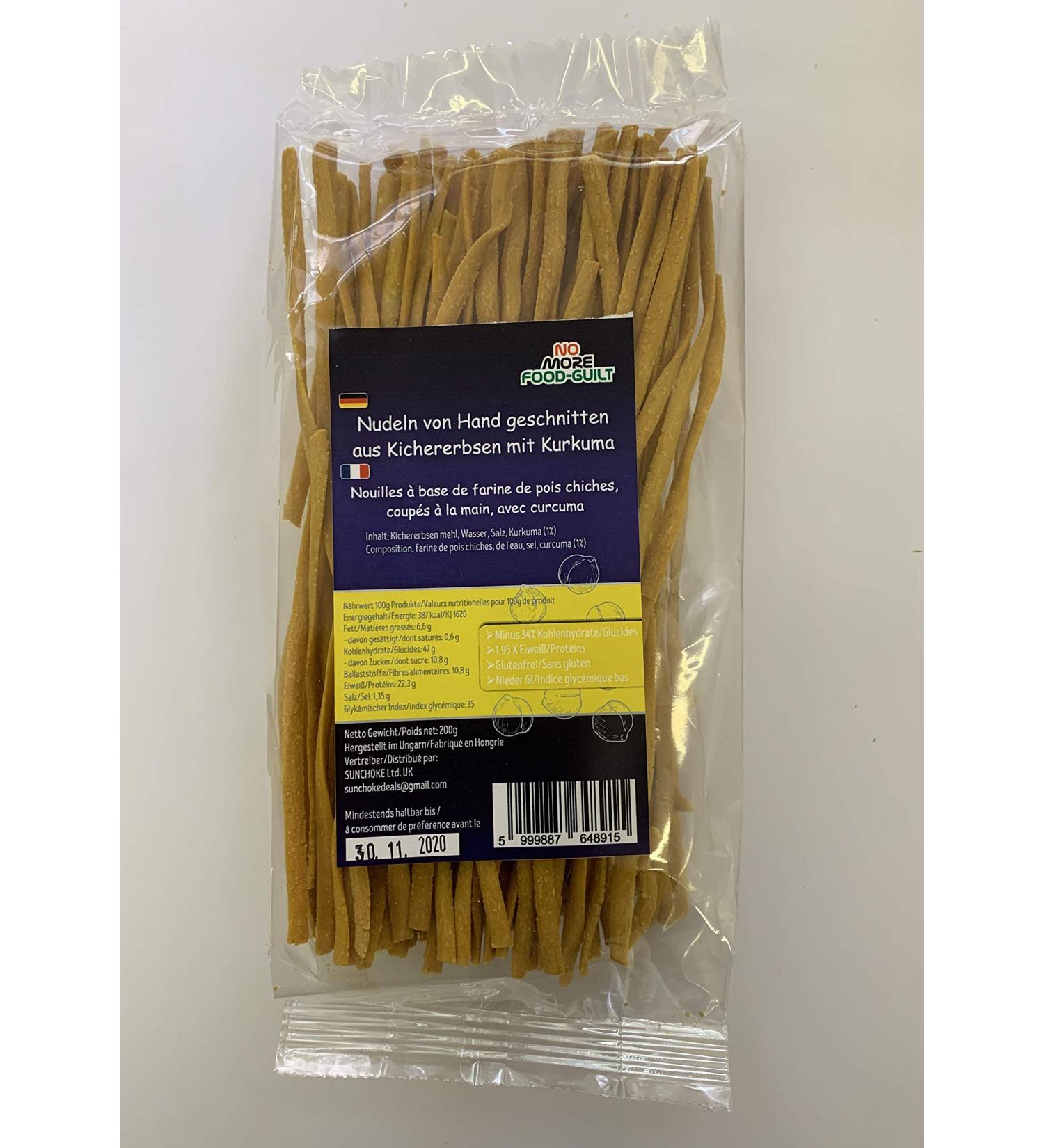 NOMOREFOODGUILT Pasta made from handcut chickpea flour with turmeric 200g