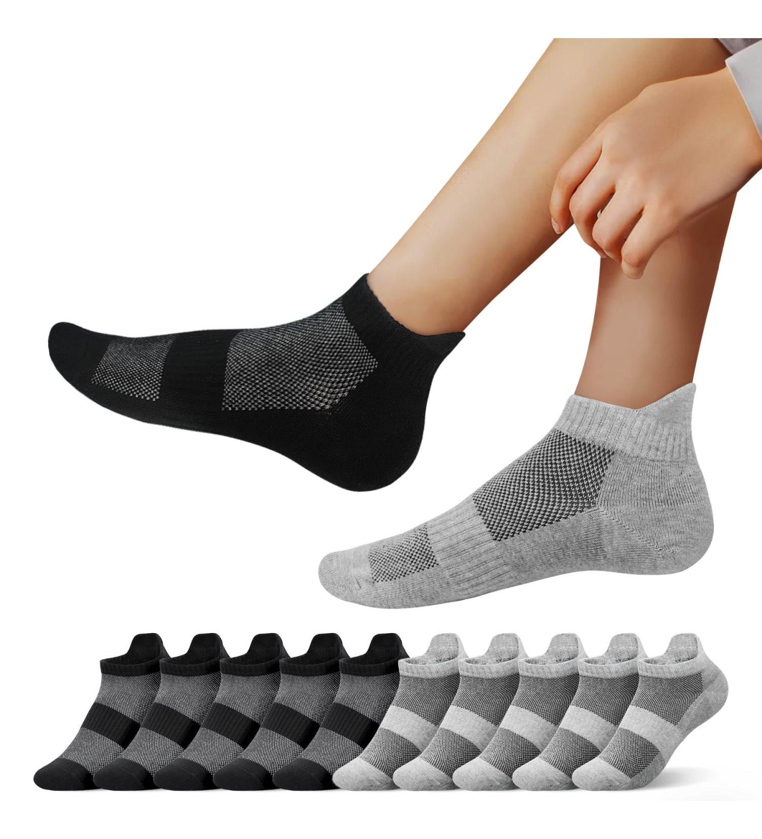 Mowenti Unisex Sneaker Socks - 10 Pairs Cotton Sports Socks (5 Black & 5 Gray) - Breathable Running & Hiking Socks 43-46 - Buy Online on GoSupps.com