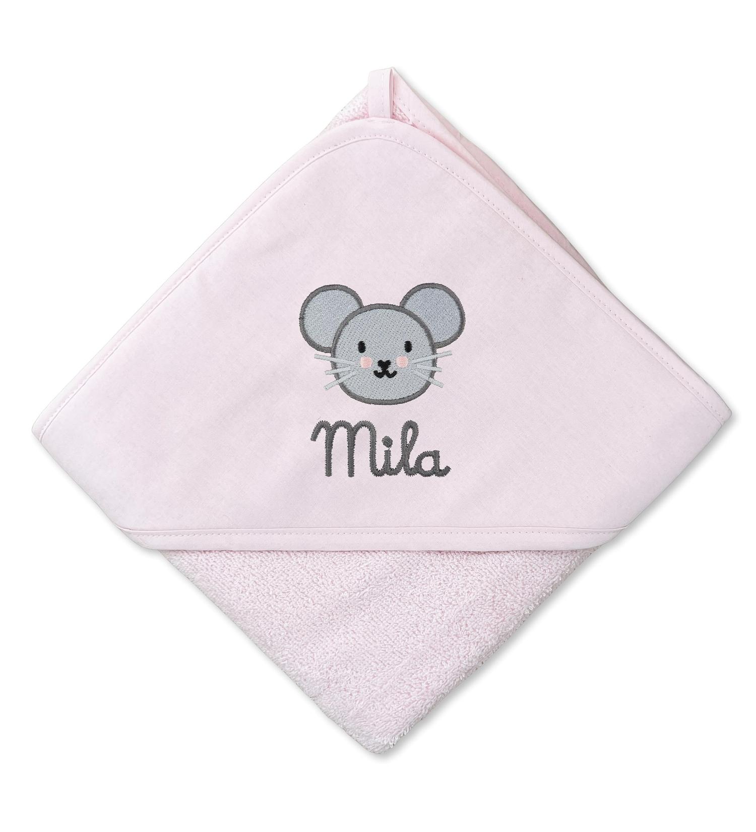 Personalized Pink Hooded Baby Towel (75x75cm) - 100% Cotton | Upstitch Studio - Buy Online on GoSupps.com