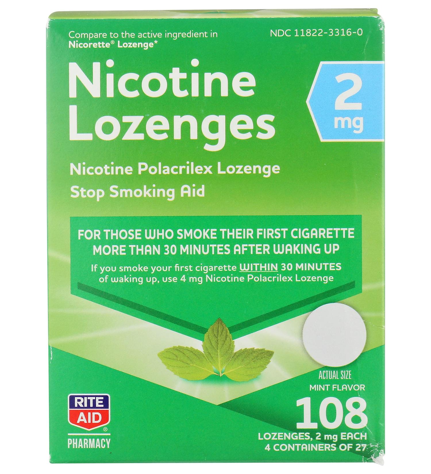 Rite Aid Mint Nicotine Lozenges 2mg (108 Count) - Mint Flavor Quit Smoking Aid - Buy Online on GoSupps.com