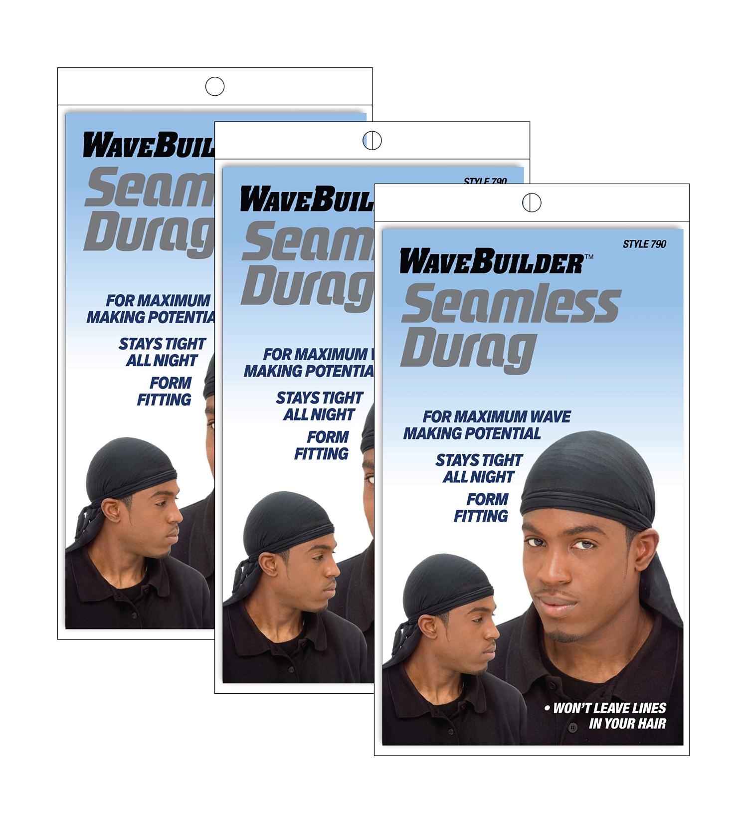 Wavebuilder Seamless Durag Black 3-Pack - Premium Durags for Waves and Hair Protection - Buy Online on GoSupps.com