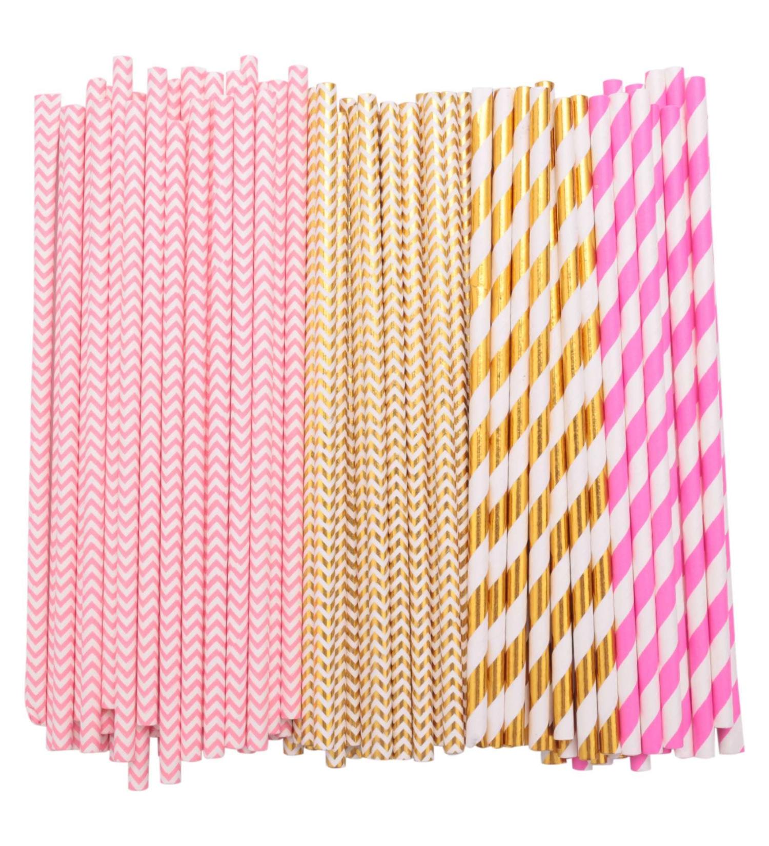 Pzhoais Biodegradable Paper Straws 100 Pink for Party Supplies Birthday Wedding Bridal/Baby Shower Decorations and Holiday Celebrations - Buy Online on GoSupps.com