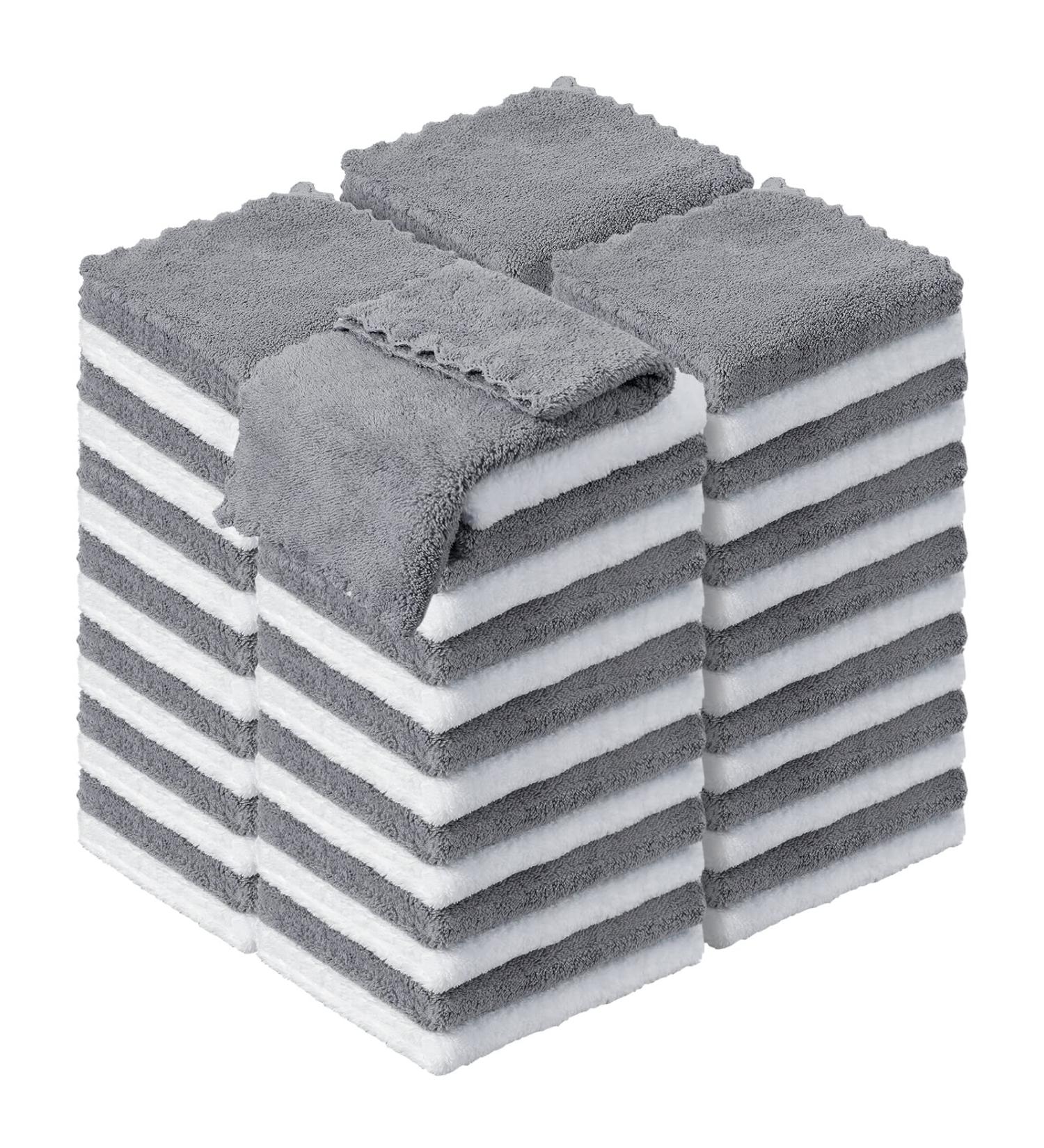 50 Pcs 12x12 Inch Microfiber Hand Towels - Quick Drying Coral Velvet Washcloths for Bath, Spa, Hotel - Gray White - Buy Online on GoSupps.com