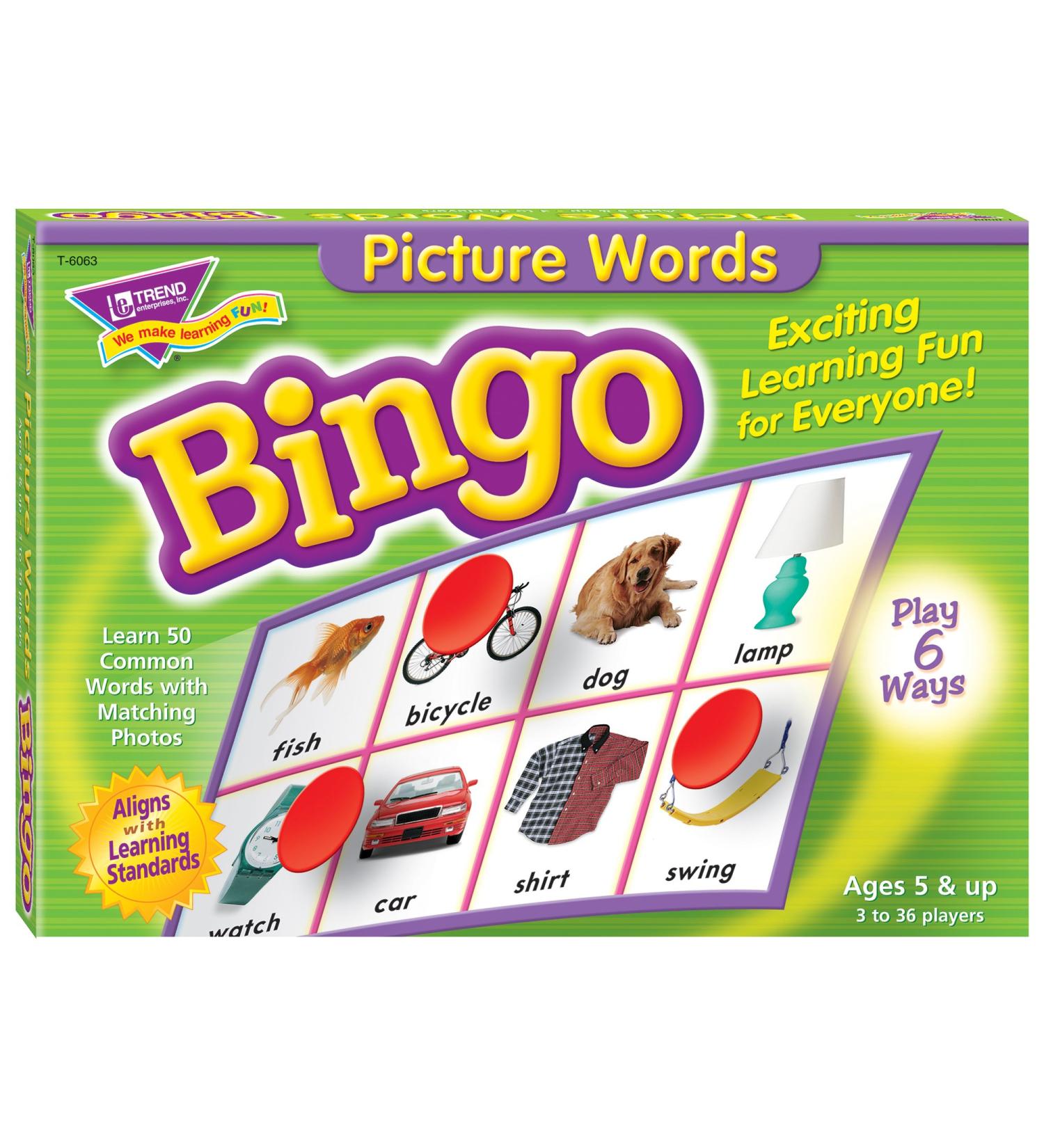 Trend Enterprises Picture Words Bingo Game | 6 Ways to Learn & Play | Ideal for Classroom & Home | 2-36 Players | Ages 5 - Buy Online on GoSupps.com