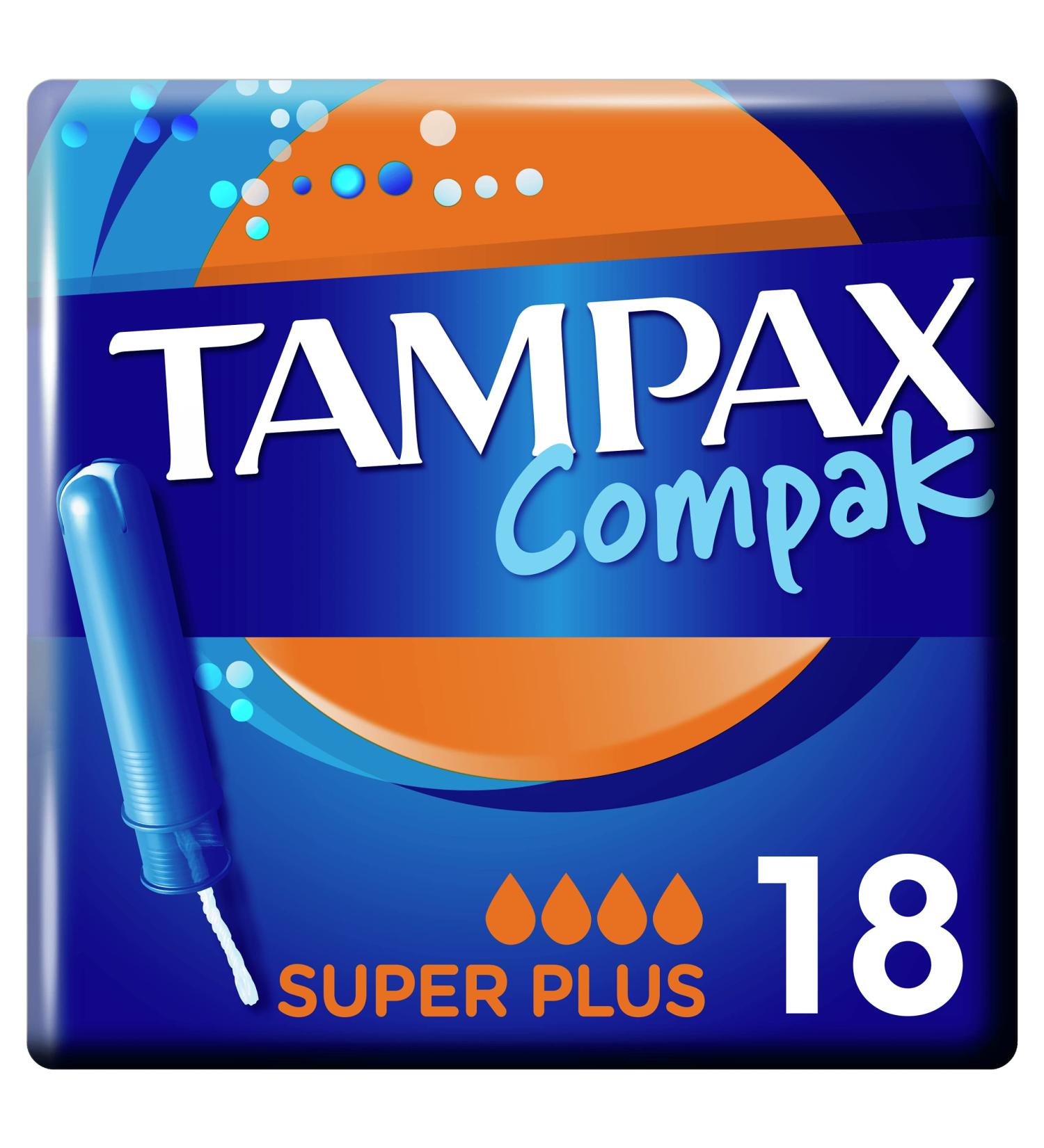 Tampax Compak Tampons Super Plus - 18 Tampons, Leak Protection, Super Absorbent - Buy Online on GoSupps.com