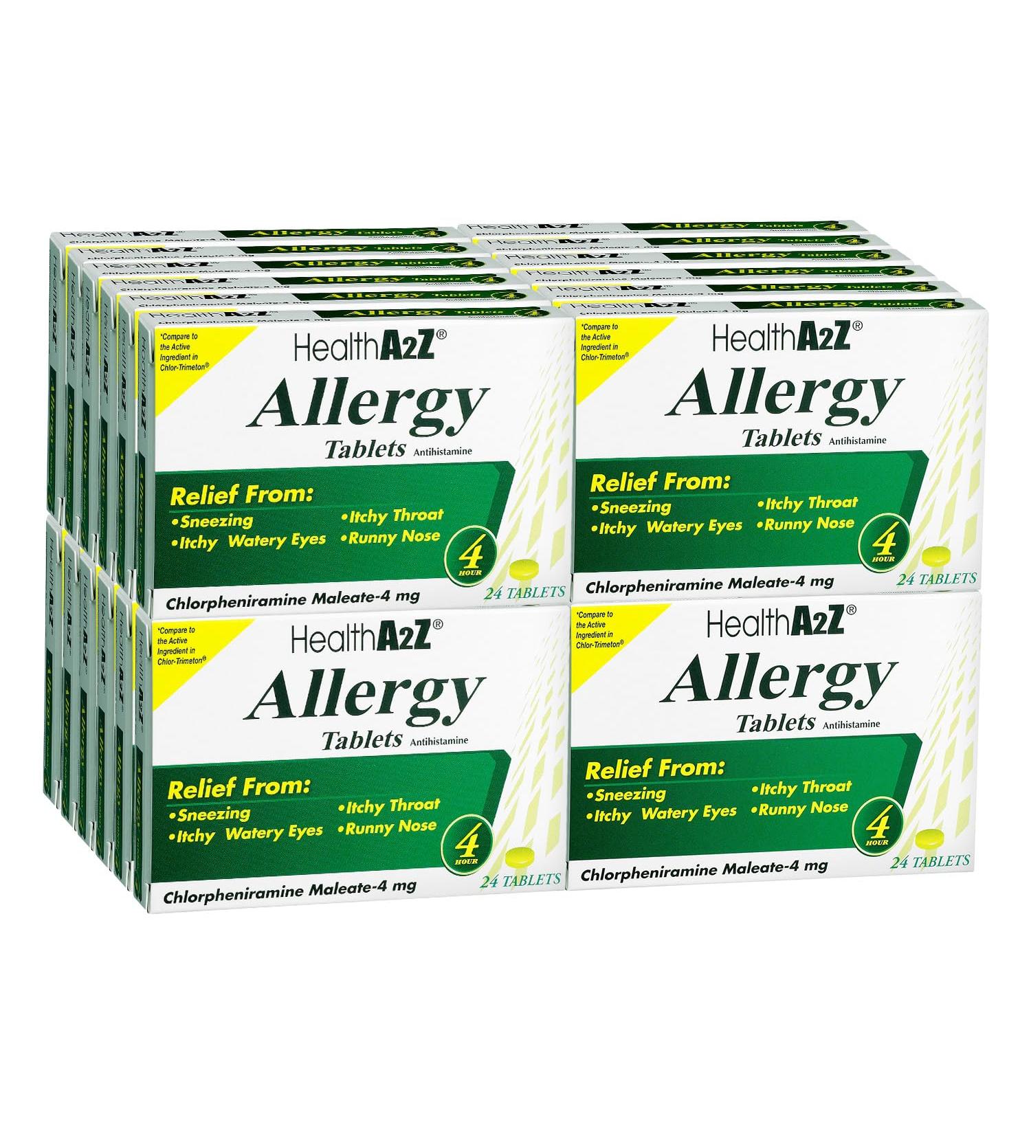 HealthA2Z Allergy Relief | Chlorpheniramine Maleate 4mg | 24 Packs of 24 Caplets (576 Total) | Value Pack | Antihistamine for Sneezing Runny Nose & Itchy Eyes - Buy Online on GoSupps.com