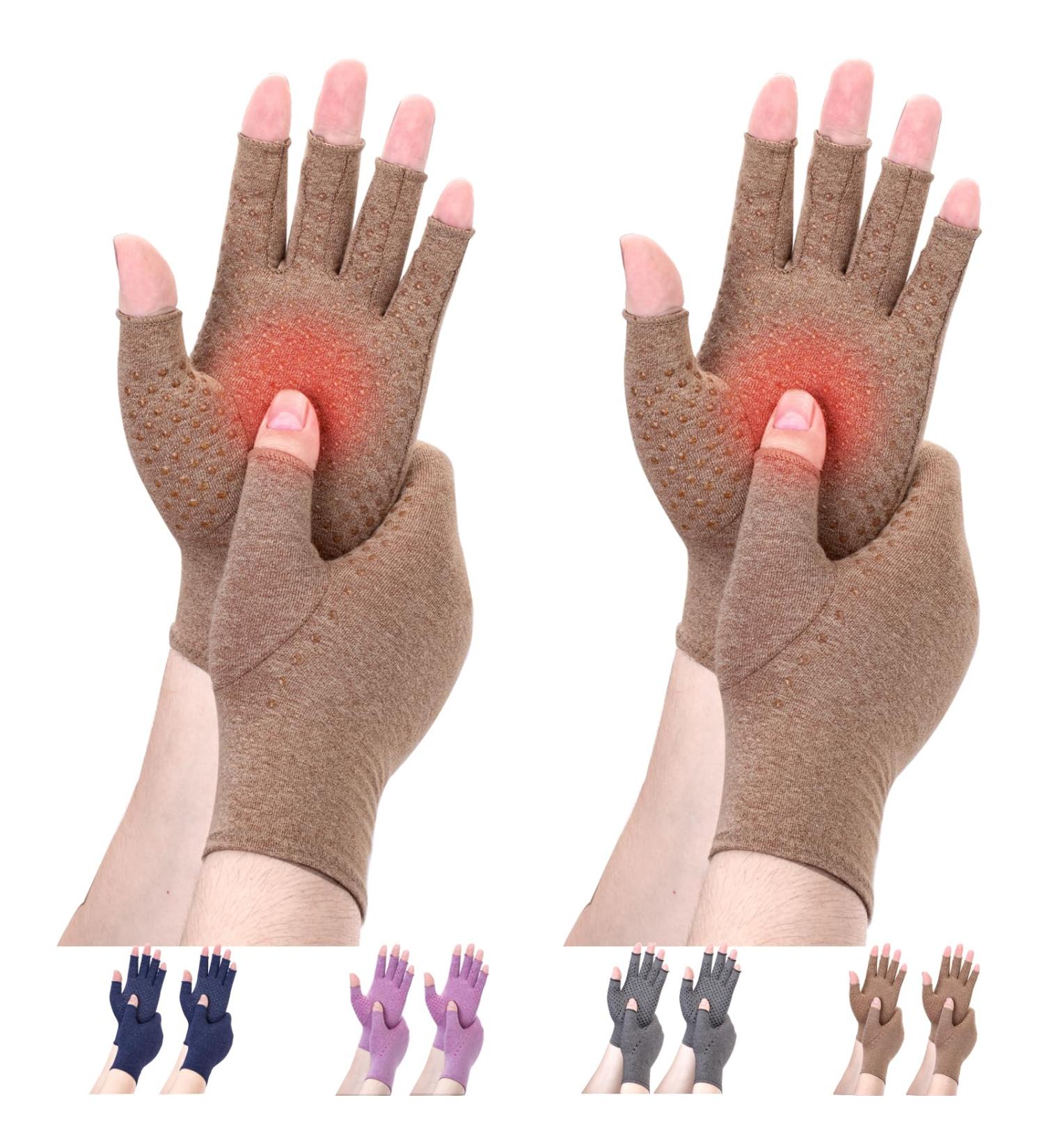 DRNAIETY Arthritis Compression Gloves - 2 Pairs Anti-Slip for Men & Women - Medium Brown - Relief for Hand Pain & Discomfort - Buy Online on GoSupps.com