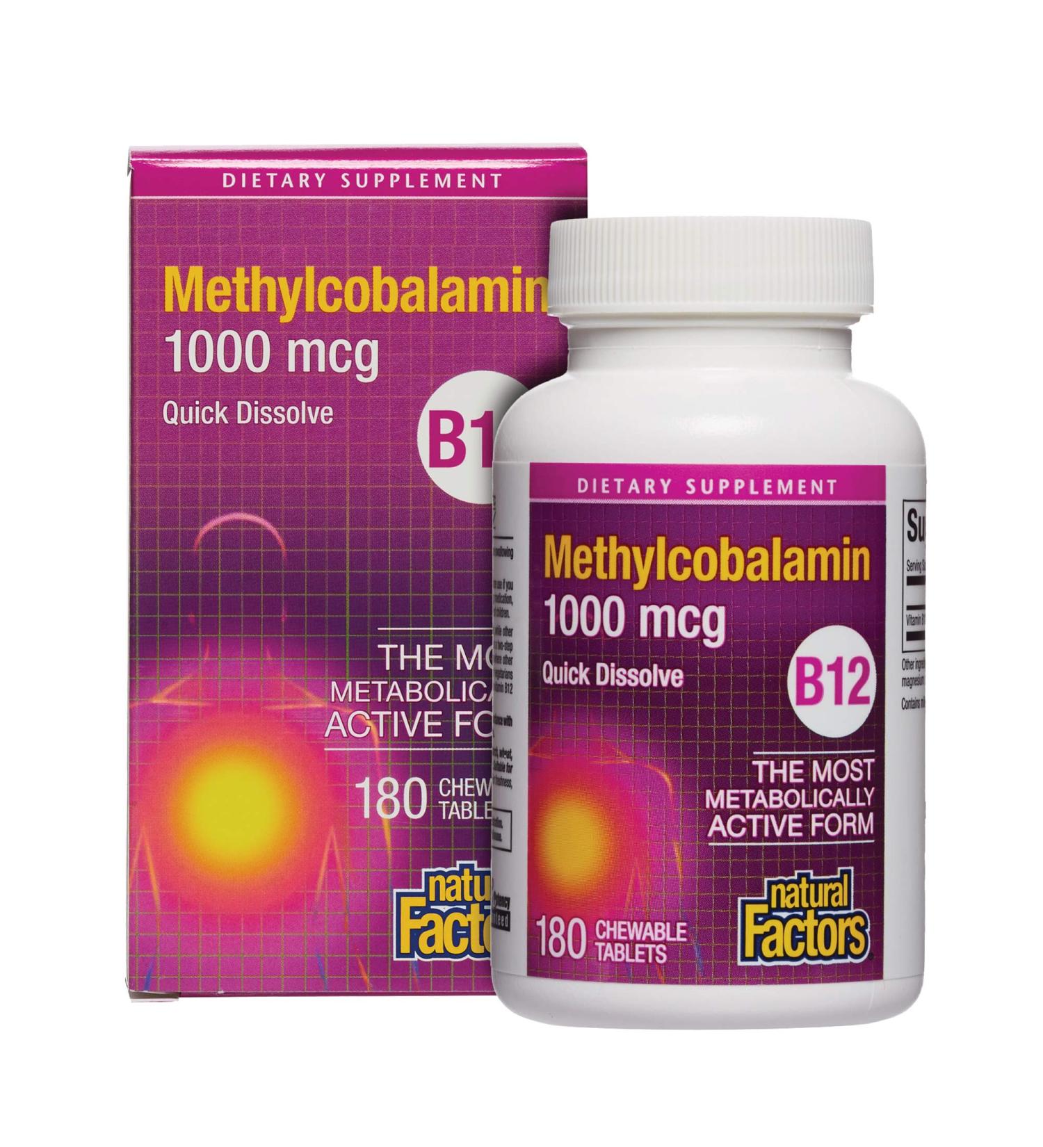 Natural Factors B12 Methylcobalamin 1000 mcg - 180 Chewable Tablets for Energy & Health - Buy Online on GoSupps.com