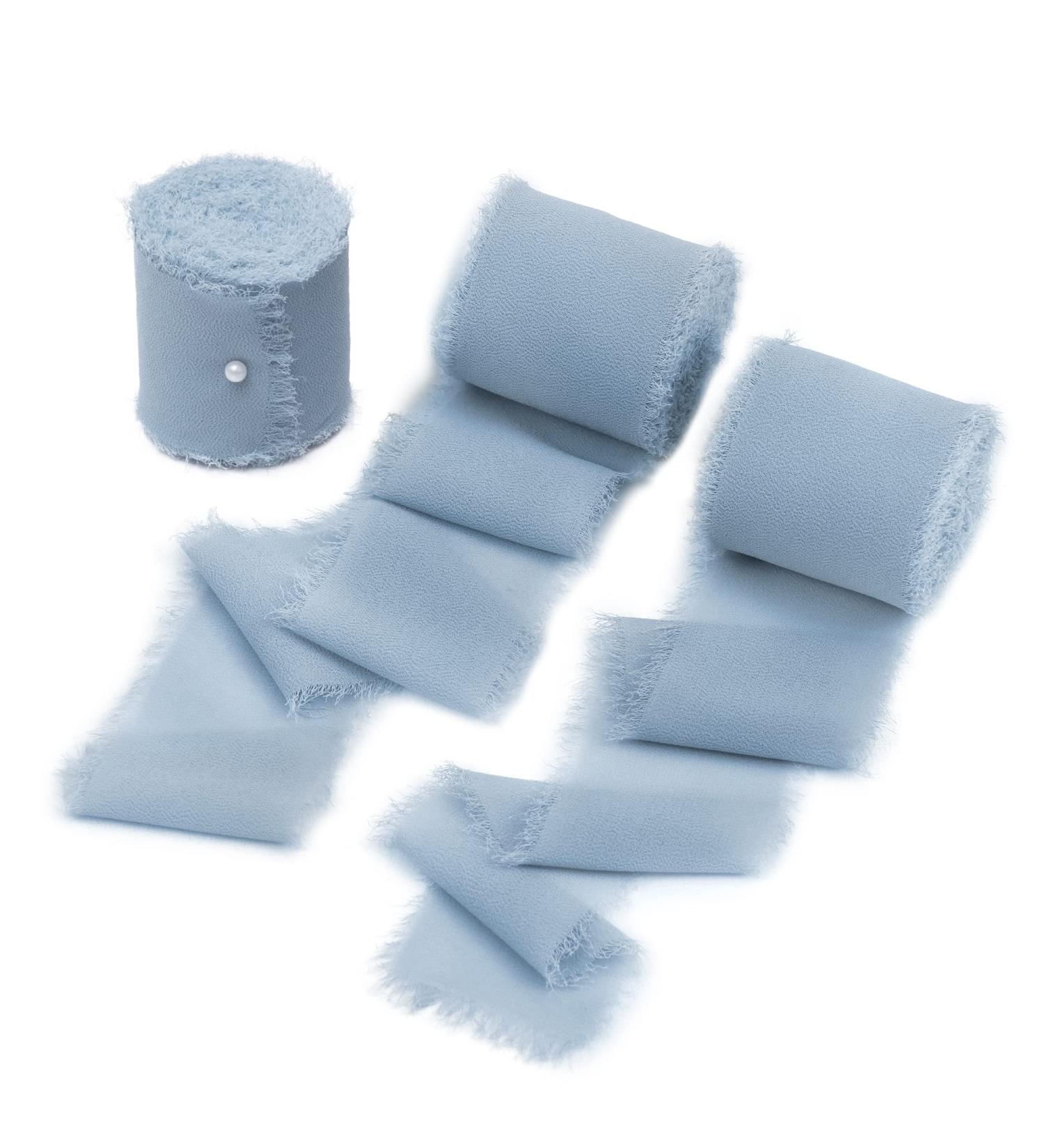 DORIS HOME 3 Rolls Fringe Chiffon Ribbon - 2x7Yd, Dusty Blue, Perfect for Bouquets, Gift Wrapping, Crafts, Wedding Invitations - Buy Online on GoSupps.com