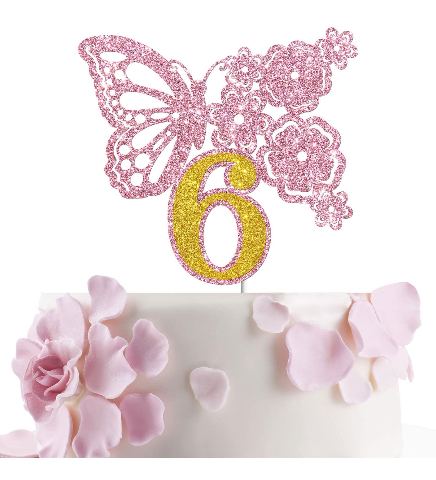 Tenhaisi Pink & Gold 3D Butterfly Flower Sign 6 Cake Topper - Happy 6th Birthday/Anniversary Party Decoration 3D Cake Topper- Girls 6th Birthday Party Supplies - Buy Online on GoSupps.com