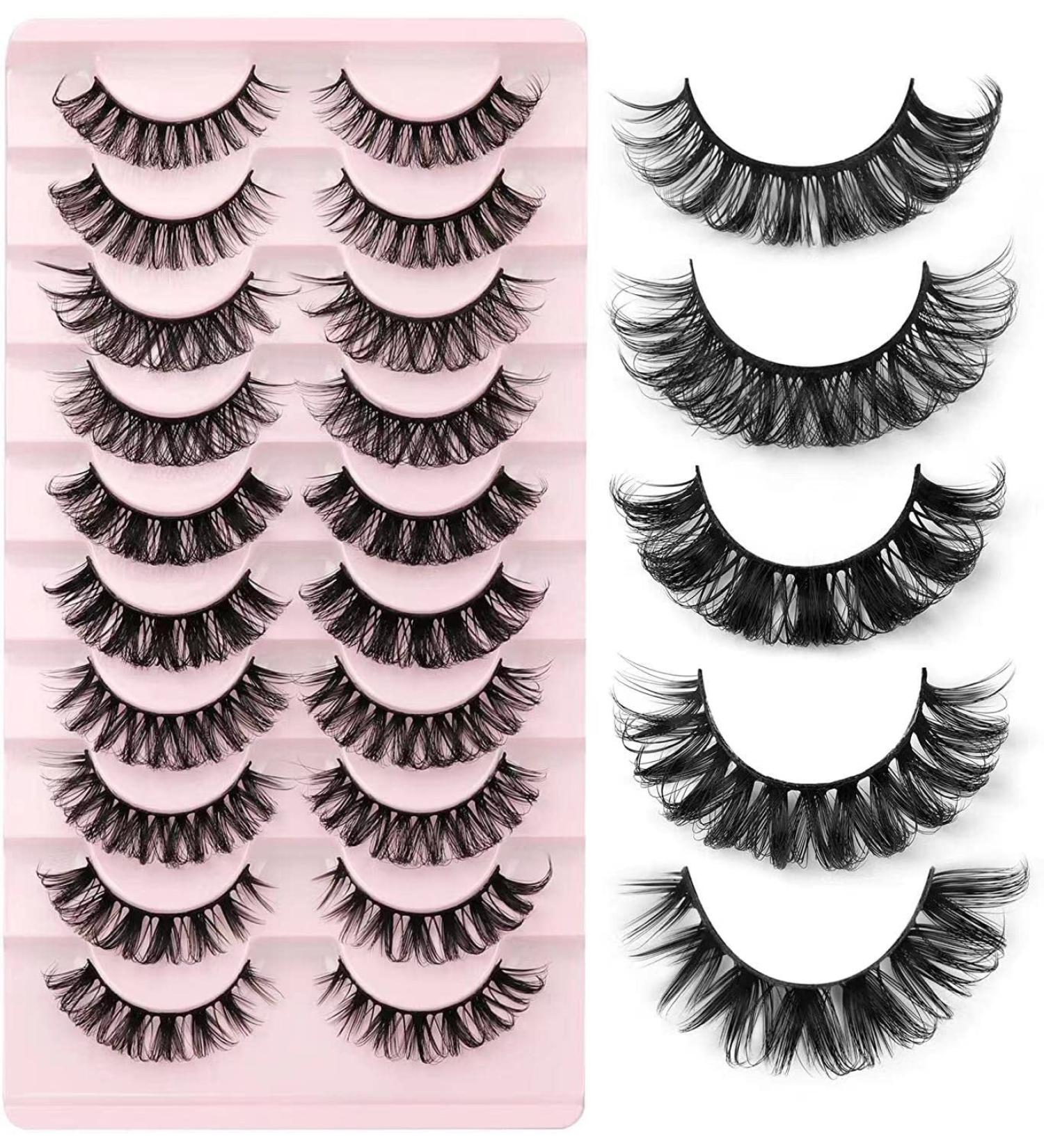 False Eyelashes Russian Strip Lashes - D Curly Natural Wispy Fluffy Thick Volume - 10 Pairs Handmade Reusable Fake Lashes Extension - 5 Style Mix - Buy Online on GoSupps.com