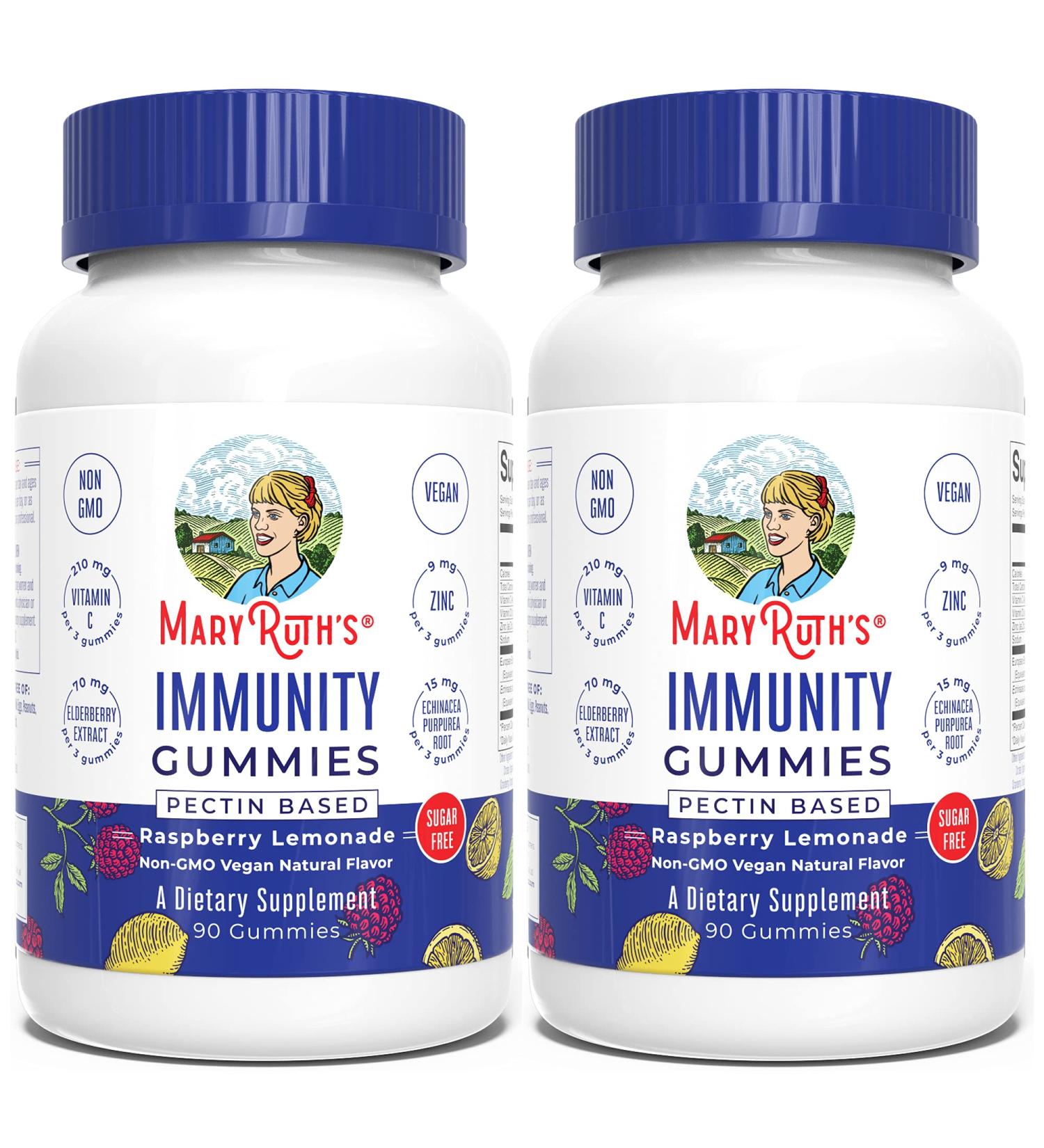 MaryRuth's Immunity Gummies 5-in-1 (Raspberry Lemonade) | Zinc, Elderberry, Vitamin C, D, Echinacea | Kids & Adults | Vegan, Non-GMO, Gluten Free | 90ct, 2 Pack - Buy Online on GoSupps.com