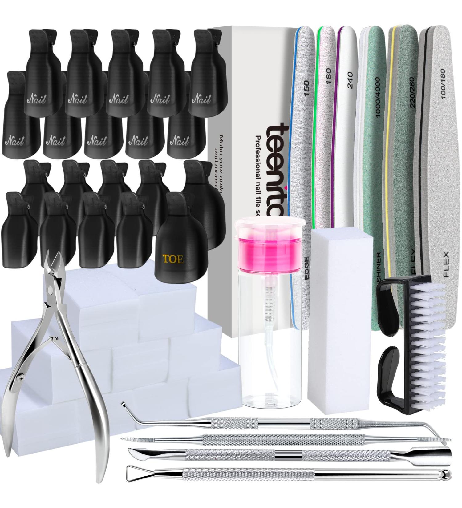 Teenitor Gel Nail Polish Remover Kit with Nail File and Buffer - Cuticle Nippers & Pusher - Toenail Lifter - Manicure Set - Buy Online on GoSupps.com
