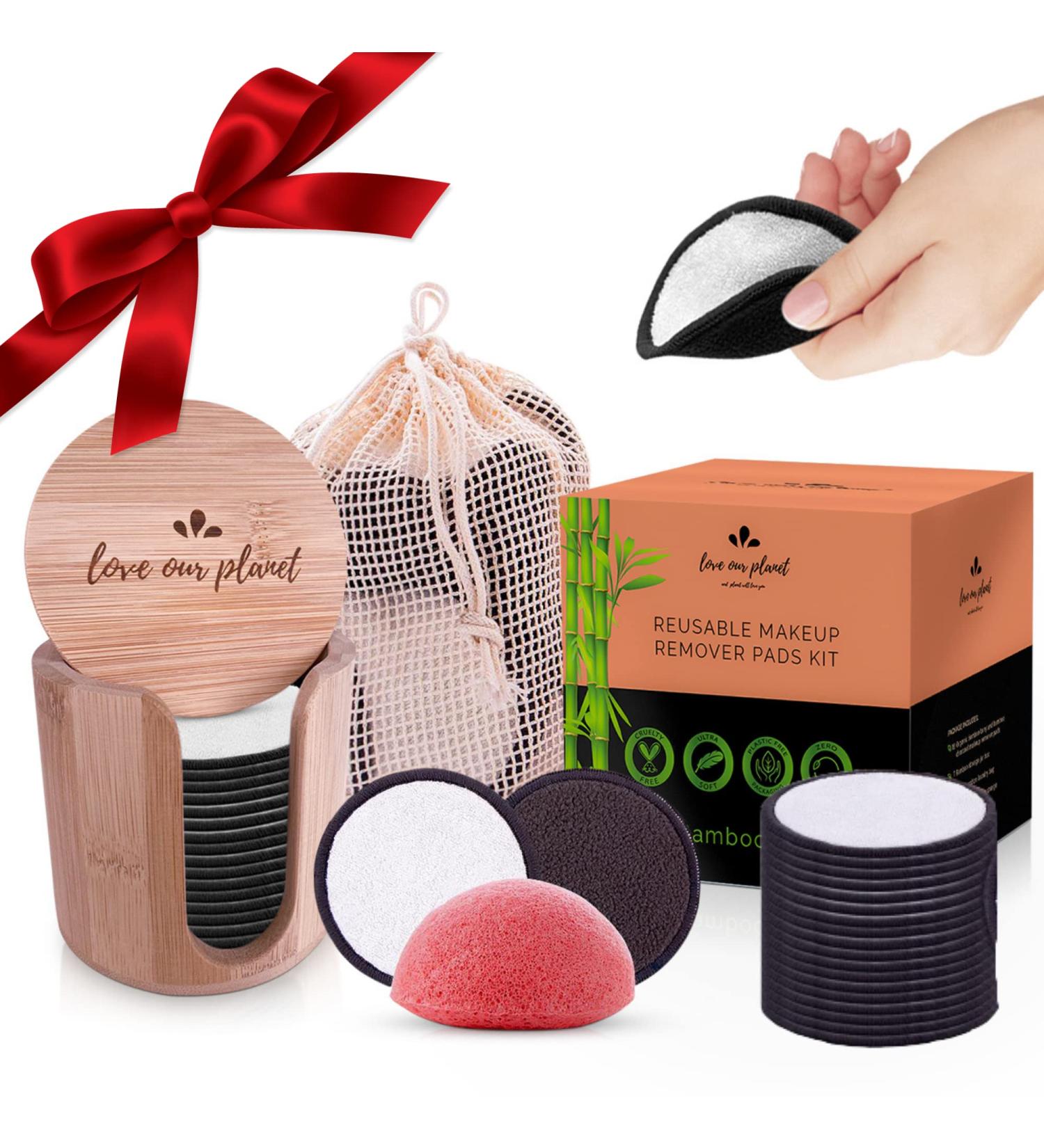 Reusable Makeup Remover Pads Set - Eco-Friendly Bamboo Cotton I 18 Washable Face & Eye Pads I Includes Natural Konjac Sponge & Holder Box I Sustainable Beauty Products - Buy Online on GoSupps.com