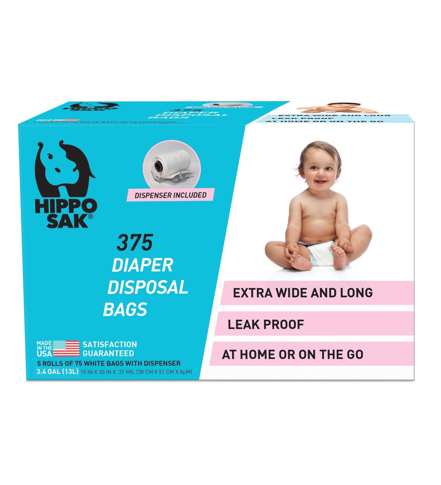 Hippo Sak Diaper Disposal Bags - 375 Count, White | Convenient Diaper Disposal Solution - Buy Online on GoSupps.com