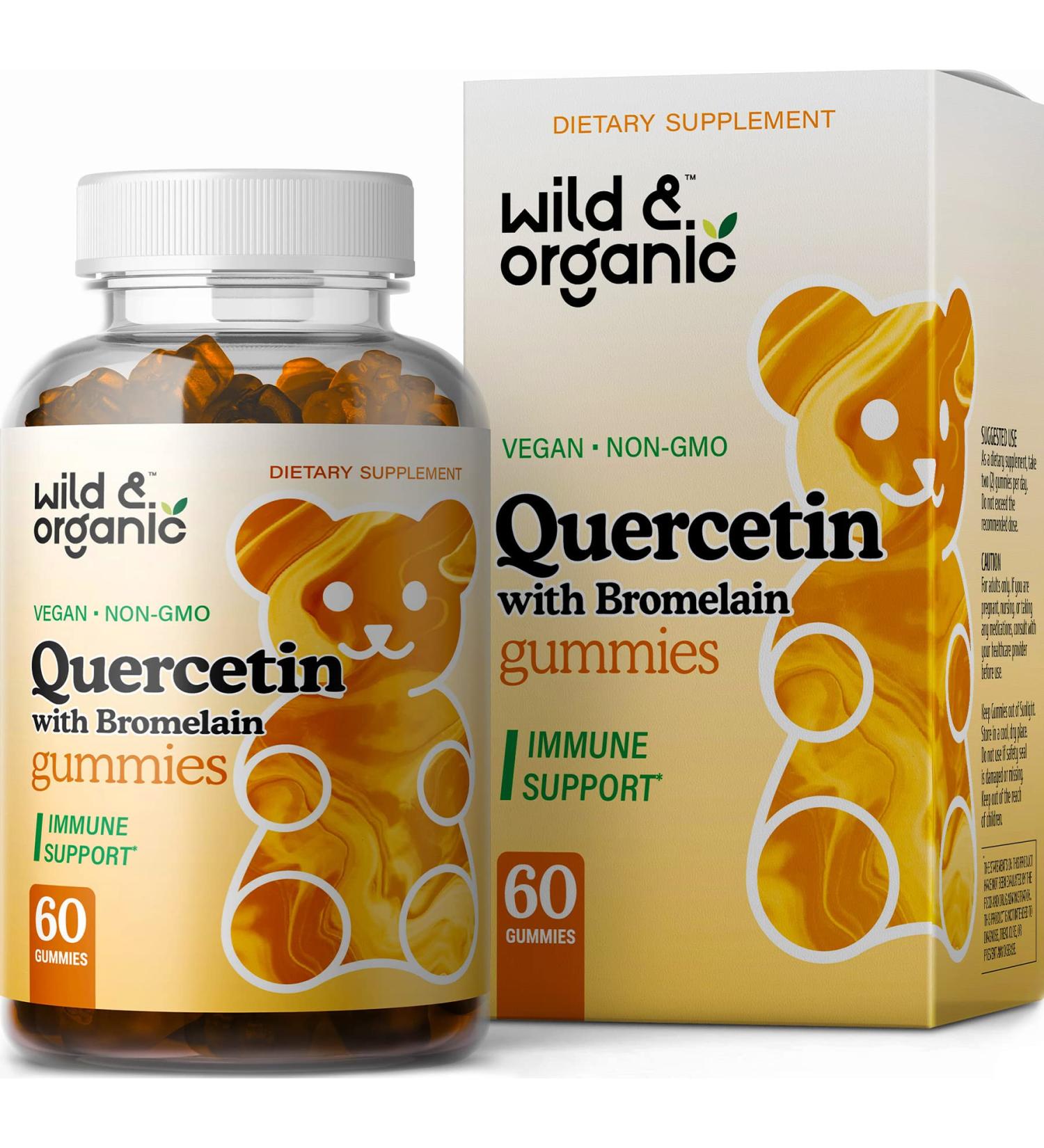 Organic Quercetin & Bromelain Gummy Supplement - 60 Pear-Flavored Chews for Immunity & Respiratory Health - Buy Online on GoSupps.com