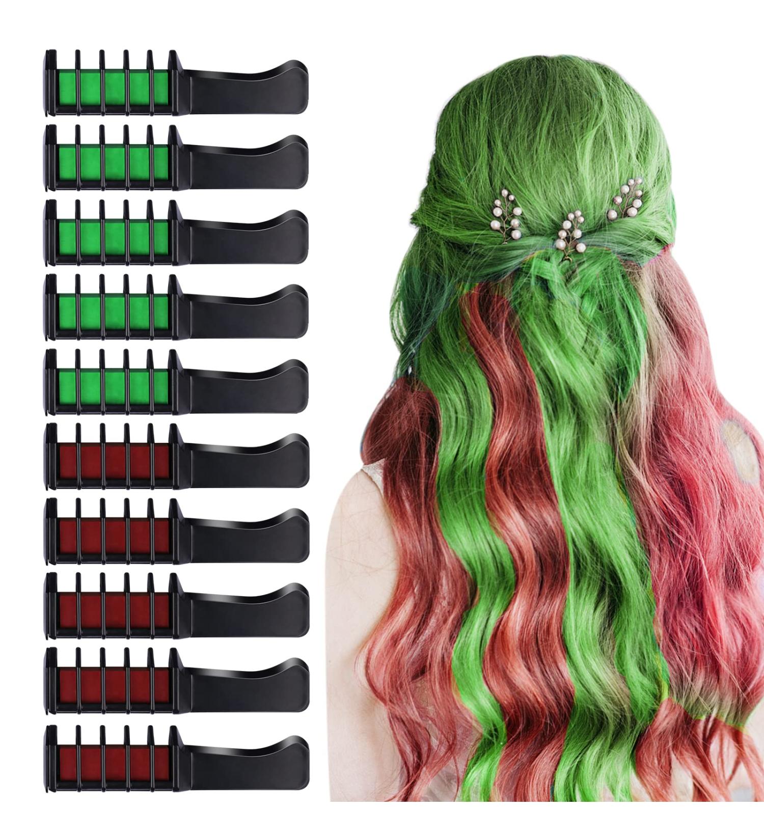 10 PCS Hair Chalk Comb for Kids - TOROKOM Temporary Washable Hair Color - Non Toxic Hair Dye for Christmas Halloween DIY Hair Color - Red & Green - Buy Online on GoSupps.com