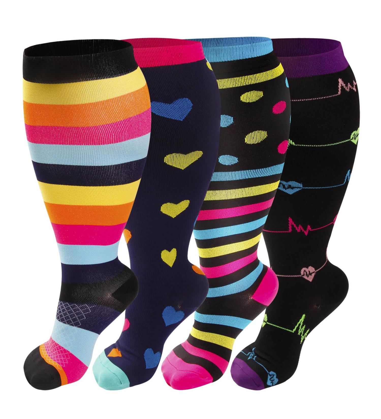 4 Pairs Plus Size Compression Socks for Women & Men - Extra Wide Calf 20-30 mmHg Knee High Stockings for Circulation & Swelling Support - A2 Assort 2X-Large - Buy Online on GoSupps.com