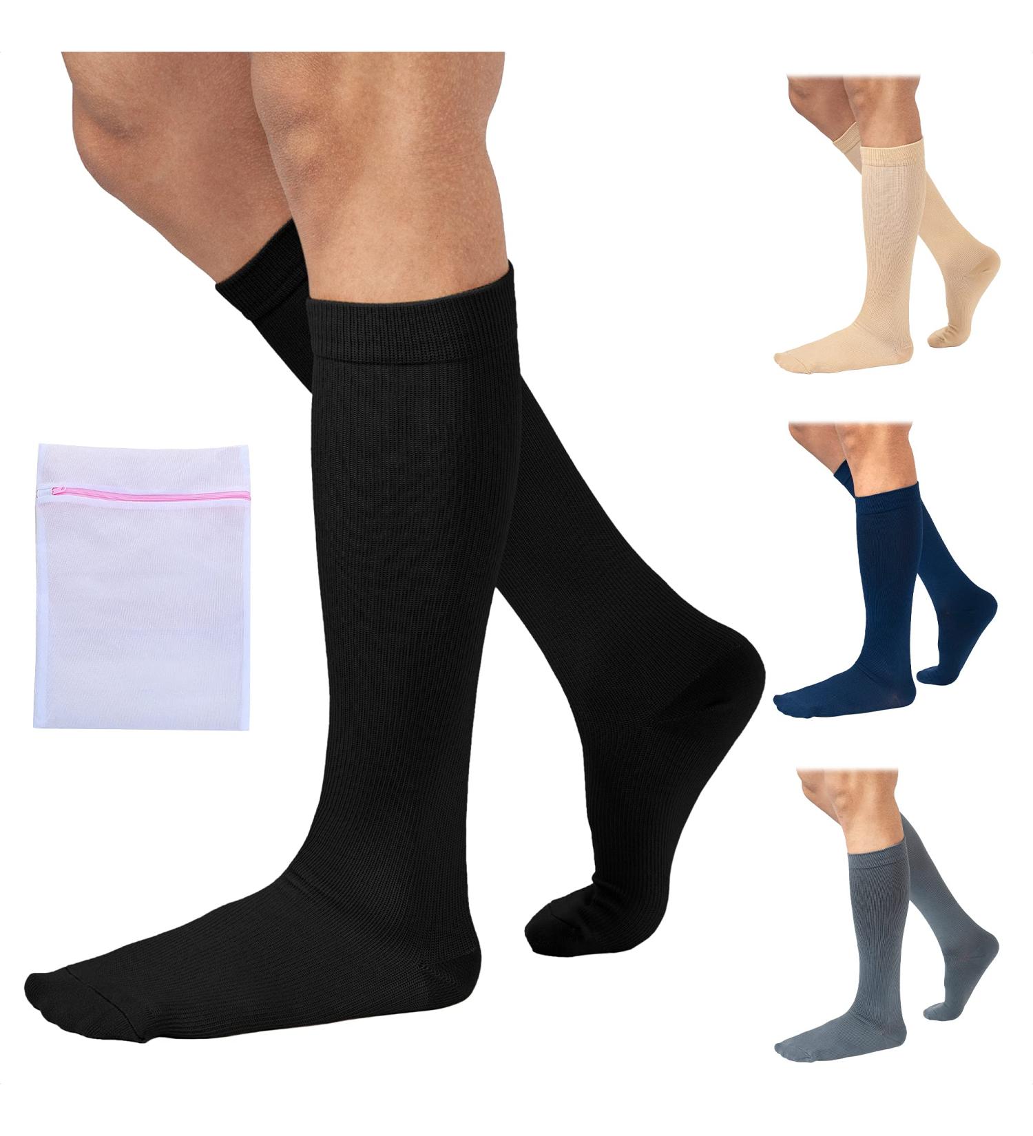 360 Relief Flight Compression Socks | Supports Blood Circulation | For Travel, Work, Edema, Varicose Veins | S/M L/XL Sizes | Includes Mesh Laundry Bag | Black - Buy Online on GoSupps.com