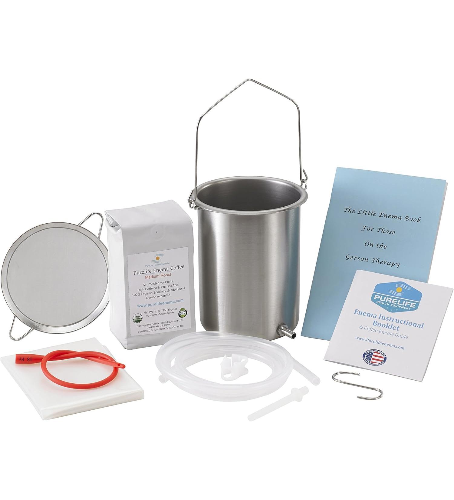 PureLife Coffee Enema Kit 2 Qt USA Stainless Steel Enema Bucket Lab Tested Organic Mold Fungus Mycotoxin Free Coffee Strainer - Buy Online on GoSupps.com