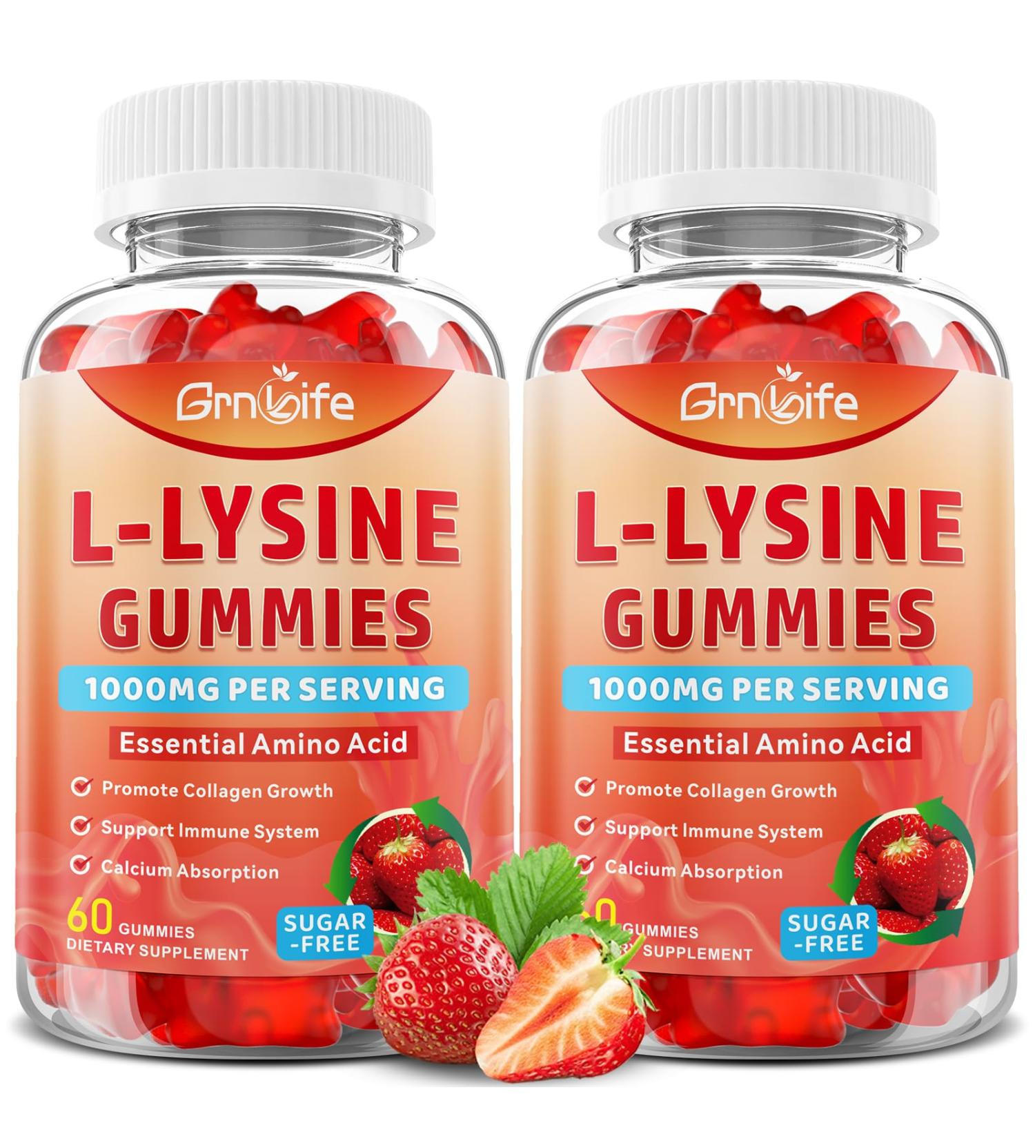 2 Pack L-Lysine 1000mg Gummies Chewable Lysine Supplement for Adults & Kids Essential Amino Acid Supplement for Immune Support Collagen Formation Support Strawberry 120 Count 120 Count (Pack of 1) - Buy Online on GoSupps.com