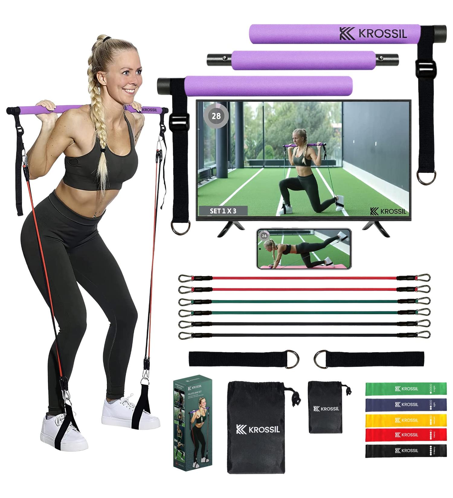 Pilates Bar Kit with 11 Resistance Bands - Portable Fitness Equipment for Home Workouts - Buy Online on GoSupps.com