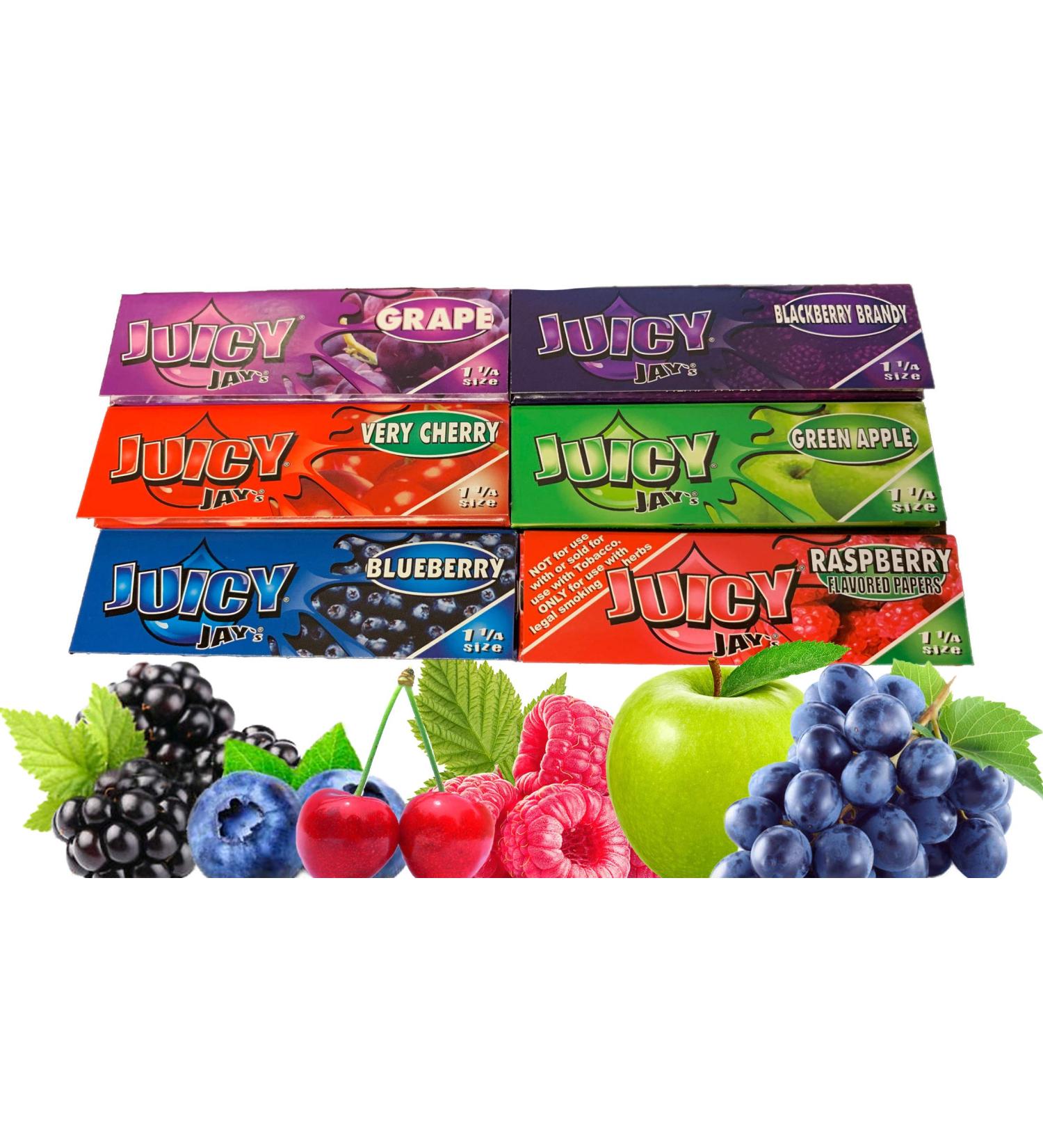 Bundle Pack Juicy Jay's Flavoured Rolling Papers - Very Cherry Blueberry Grape Blackberry Brandy Green Apple Raspberry - 1 pack each - 6 packs total